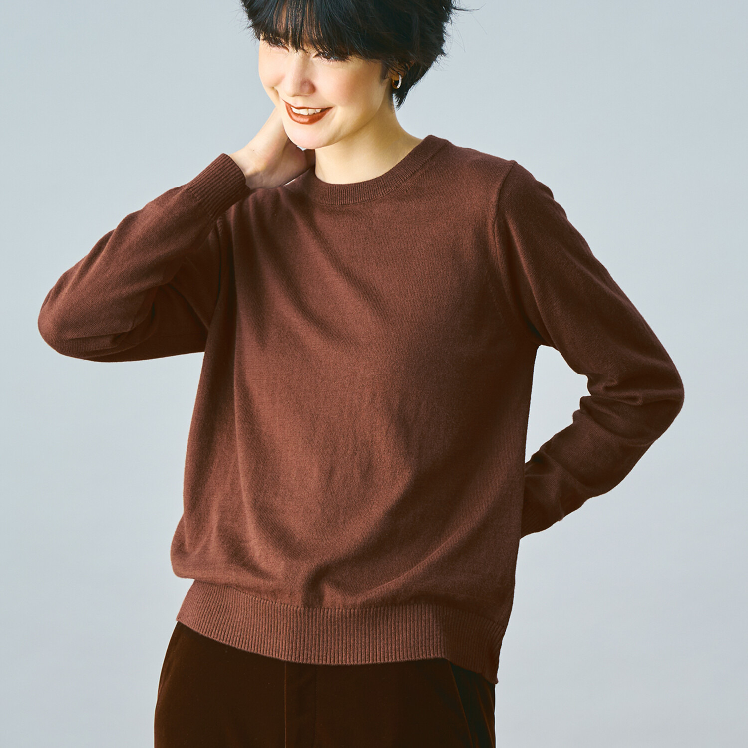 ソアージュ コットンカシミヤ クルーネックプルオーバー