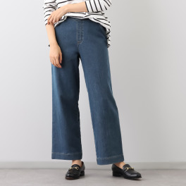 アトリエール コットンパイルデニム ストレッチ ワイドストレートパンツ <股下70cm>