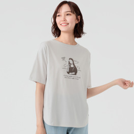 コーヒーボーイ ＣＯＦＦＥＥ　ＢＯＹ作 モナ・リザ 半袖裾ラウンド フロッキープリント Ｔシャツ