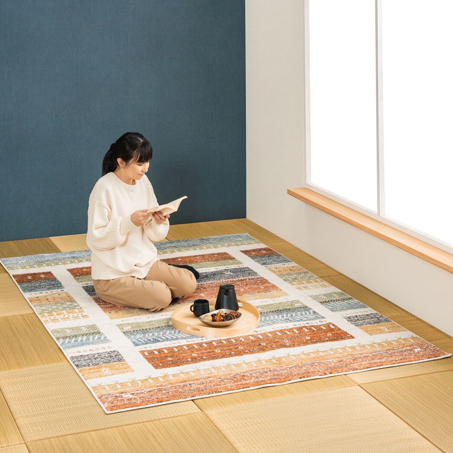 お部屋彩る トルコ製ギャベ柄 ウィルトン織カーペット ディアウィンド ＜１６０×２３０ｃｍ＞