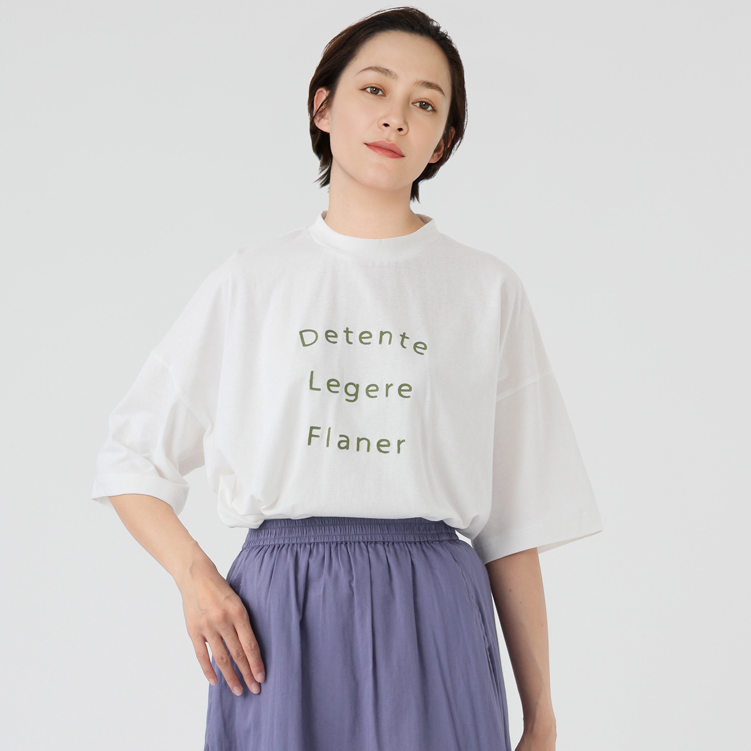 エムエムオー クルーネック ワイドシルエット ロゴ五分袖Ｔシャツ