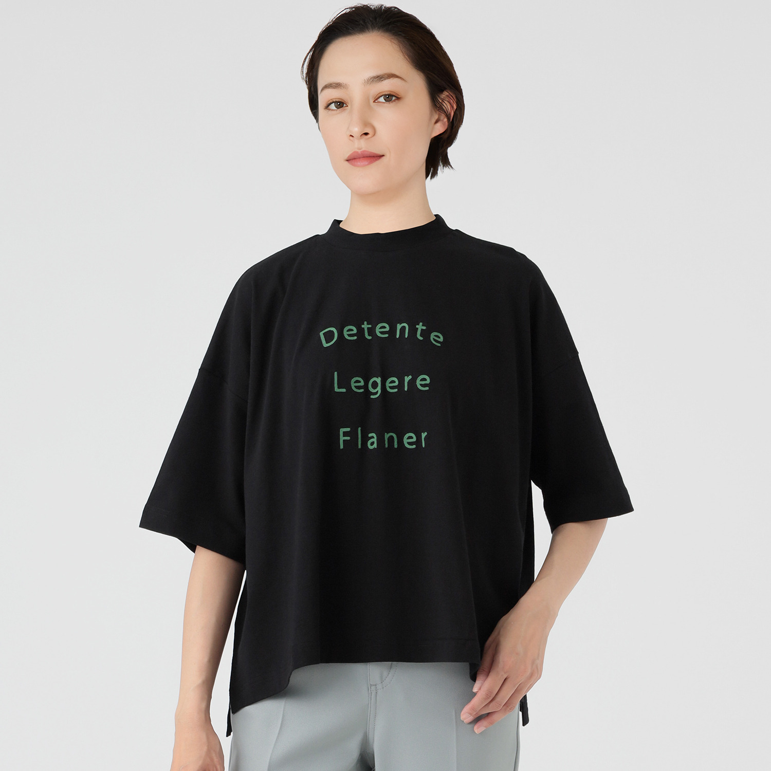 エムエムオー クルーネック ワイドシルエット ロゴ五分袖Ｔシャツ