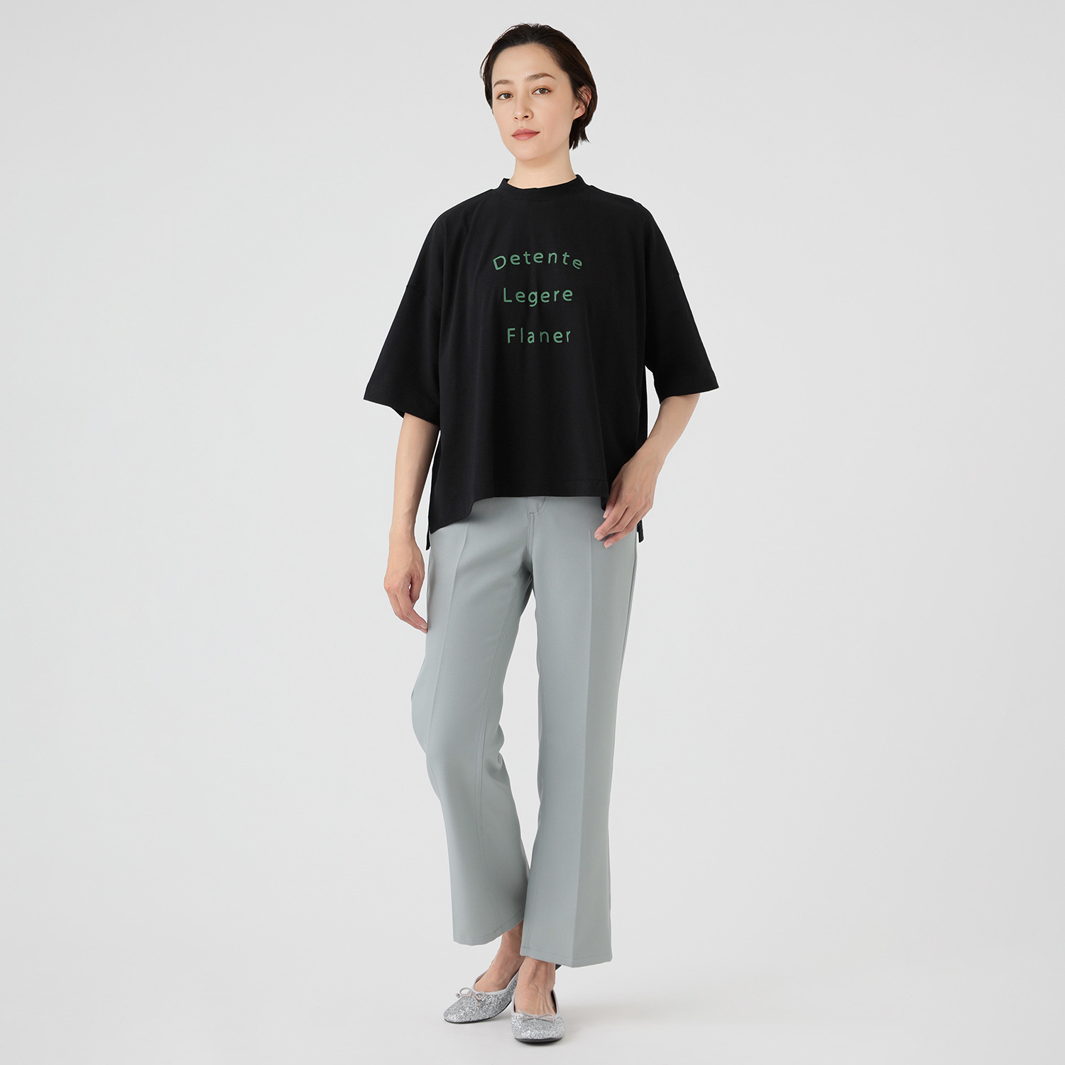 エムエムオー クルーネック ワイドシルエット ロゴ五分袖Ｔシャツ