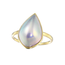 グロッシーマベパール １８Ｋ 奄美大島産マベパール ティアドロップリング