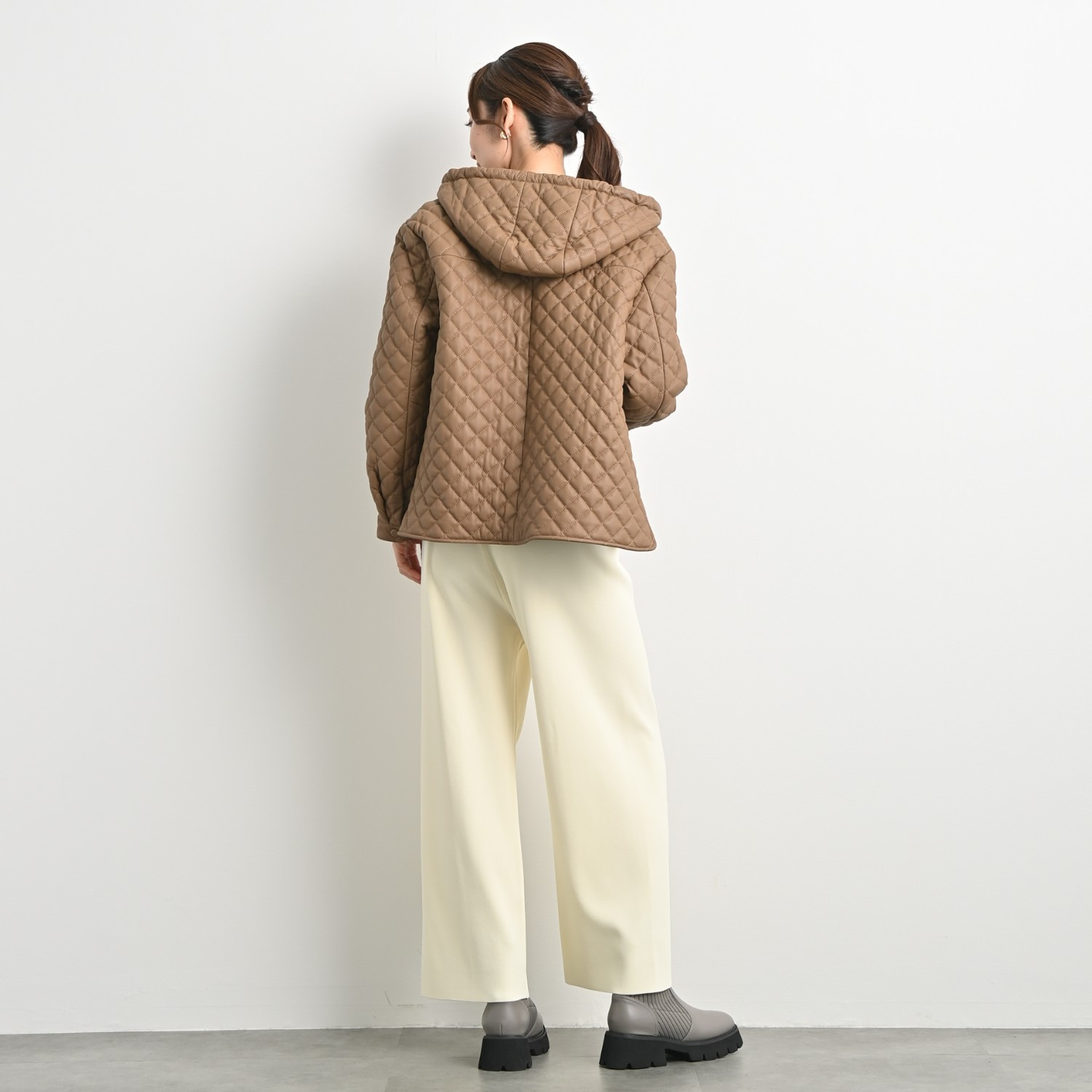 元町ゼラール トルコ産ソフトラムレザー キルティング フーディージャケット