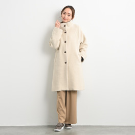 元町ゼラール 日本製 希少なカシミヤ混パイル ゆったり＆すっきり見え スタンドネックコート