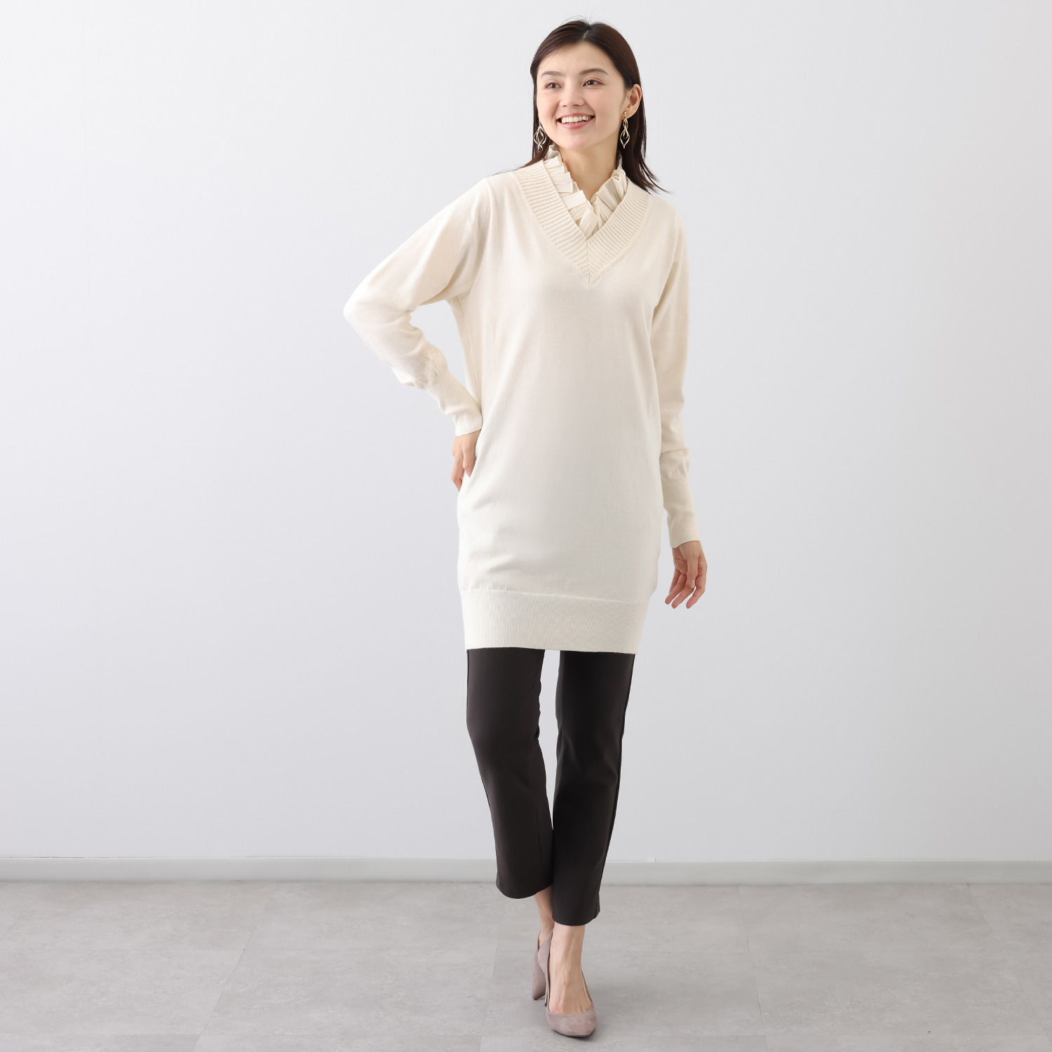 キリ　エ　キリ 楊柳シフォン襟付 ニットチュニック