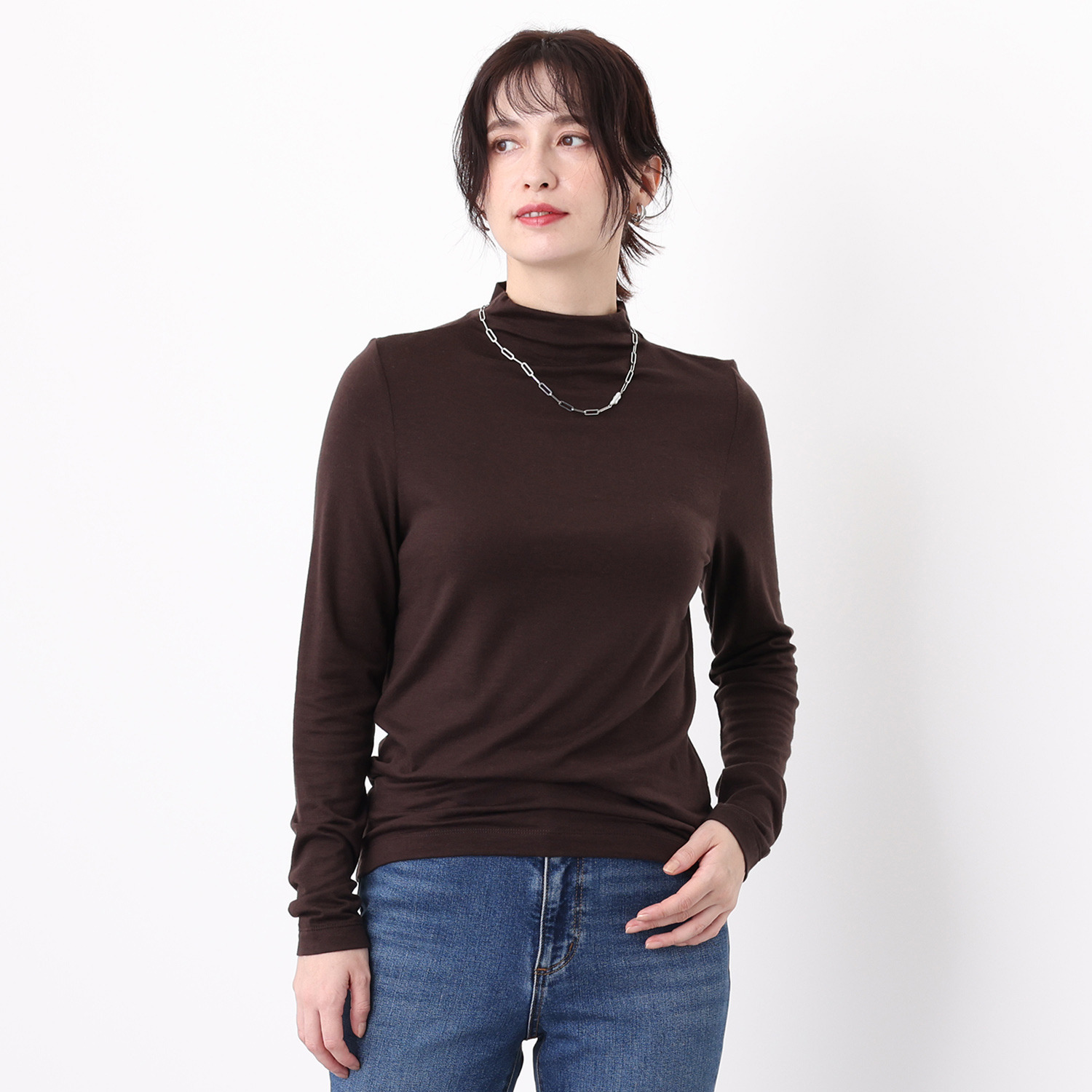 エイガールズ とろける肌触り スーパーストレッチ テンセルＴＭカシミヤ混 モックネックプルオーバー