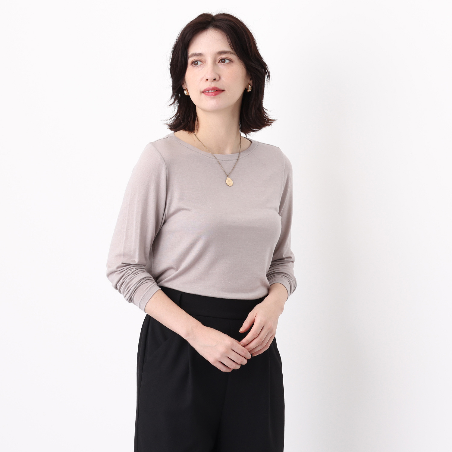 エイガールズ とろける肌触り スーパーストレッチ テンセルＴＭカシミヤ混 ボートネックプルオーバー
