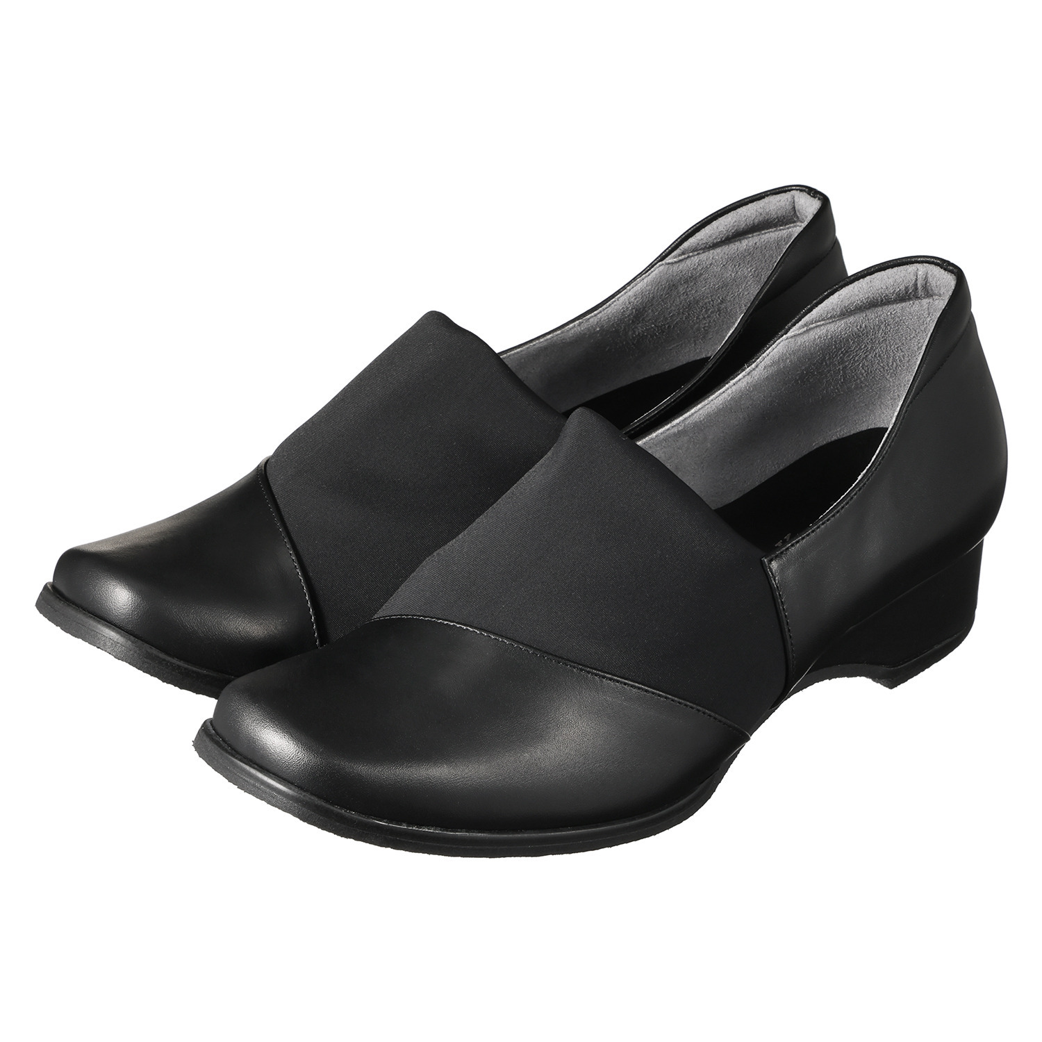 ミスキョウコ 日本製 はっ水 ソフト牛革 ストレッチコンビパンプス