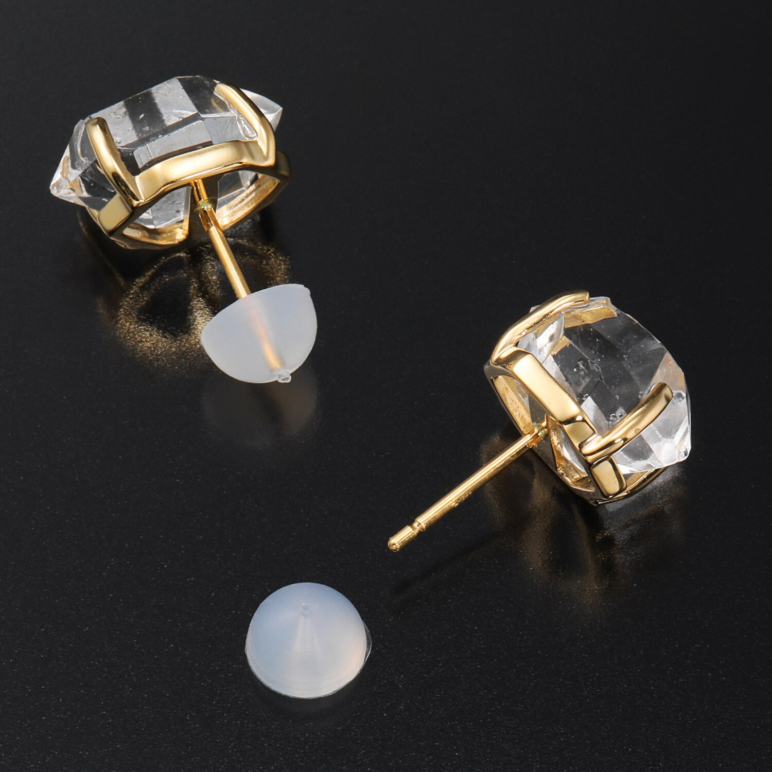オーサムジェムズ １８Ｋ ハーキマーダイヤモンド ロッククリスタルクォーツ スタッドピアス