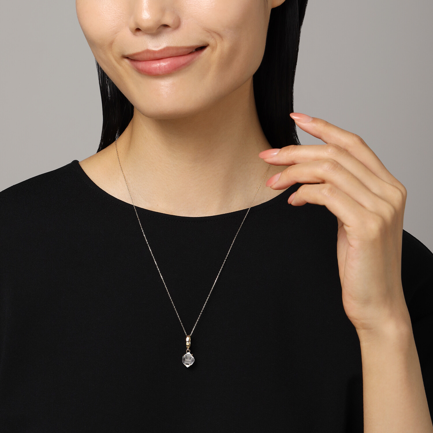 オーサムジェムズ １８Ｋ ハーキマーダイヤモンド ロッククリスタルクォーツ ＆ダイヤモンド ペンダントトップ