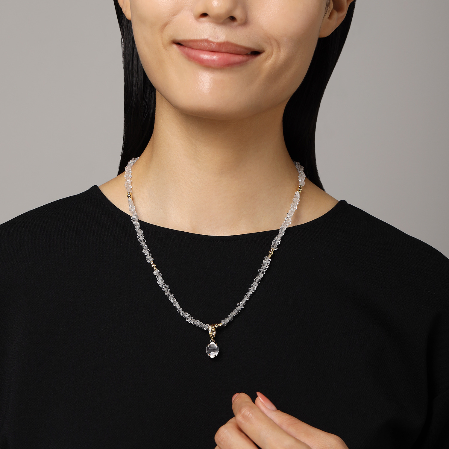 オーサムジェムズ １８Ｋ ハーキマーダイヤモンド ロッククリスタルクォーツ ＆ダイヤモンド ペンダントトップ