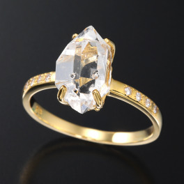 オーサムジェムズ １８Ｋ ハーキマーダイヤモンド ロッククリスタルクォーツ ＆ダイヤモンド リング