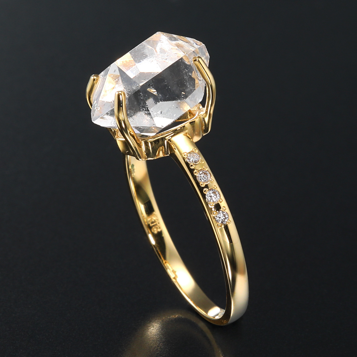 オーサムジェムズ １８Ｋ ハーキマーダイヤモンド ロッククリスタルクォーツ ＆ダイヤモンド リング