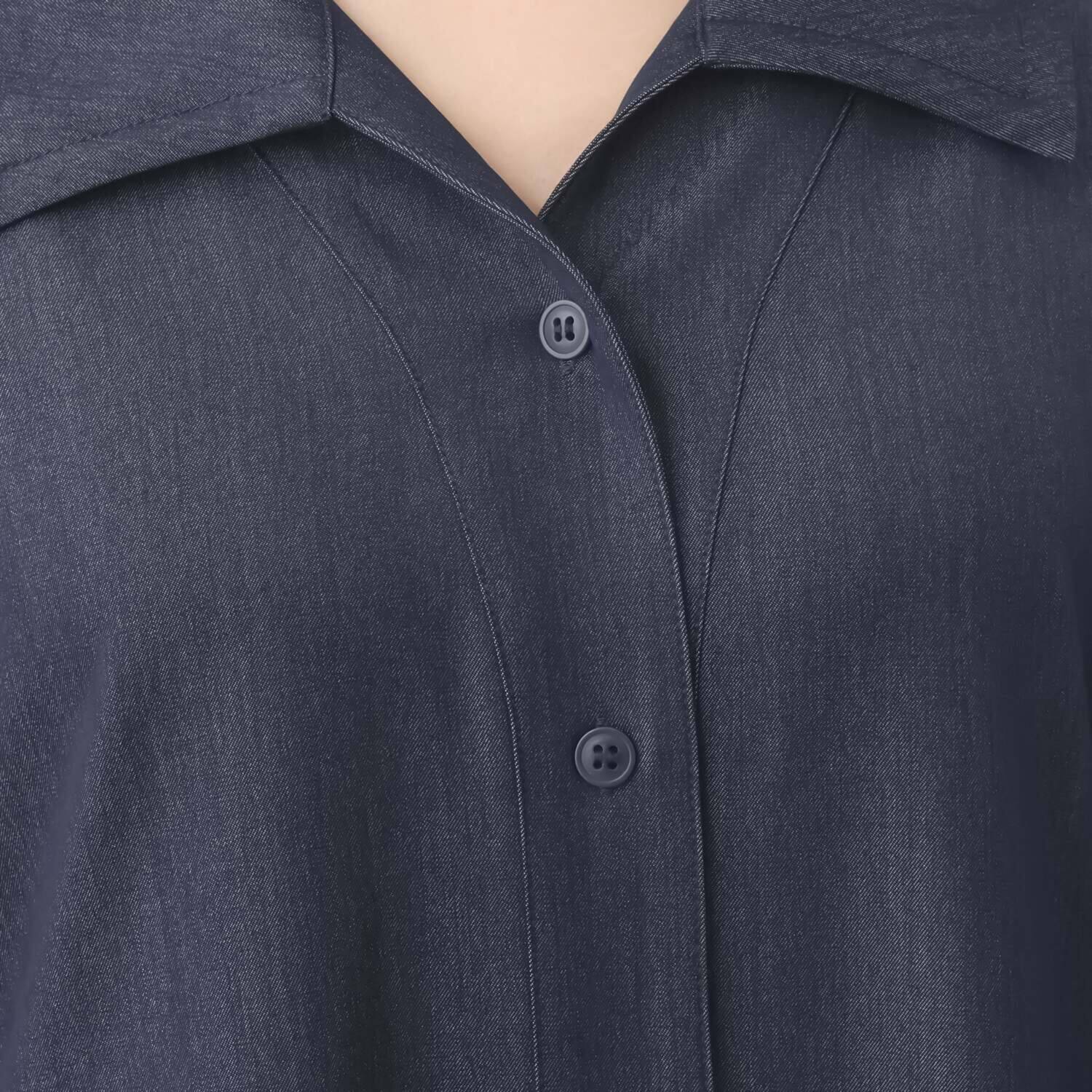 イシカワラボ★ヒトミ シャンブレーデニム 襟アレンジができる！ 袖コンシャス ベルト付ワンピース