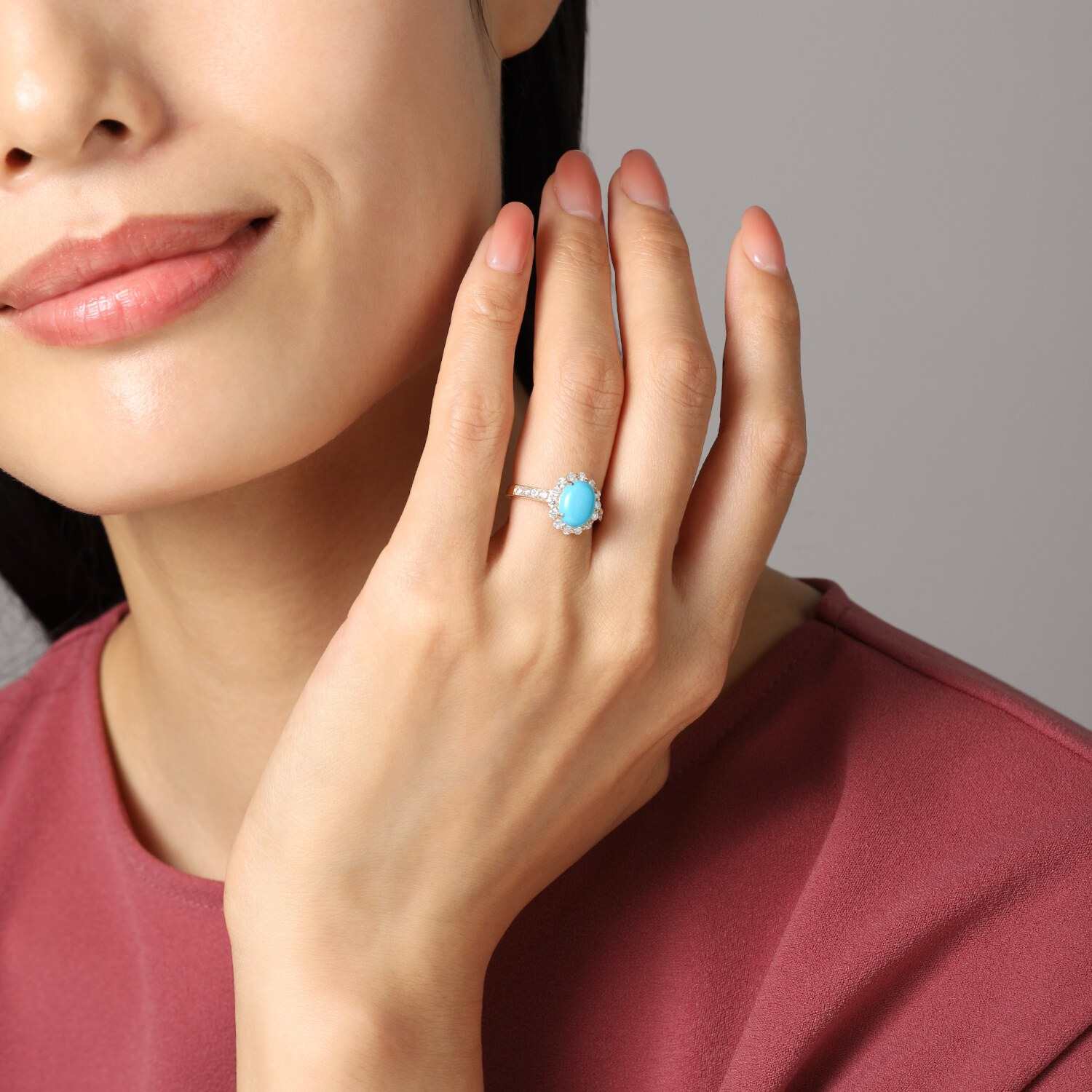 スリーピングビューティー バイ　ディーラリエ １８Ｋ ターコイズ＆ダイヤモンド 取り巻きリング
