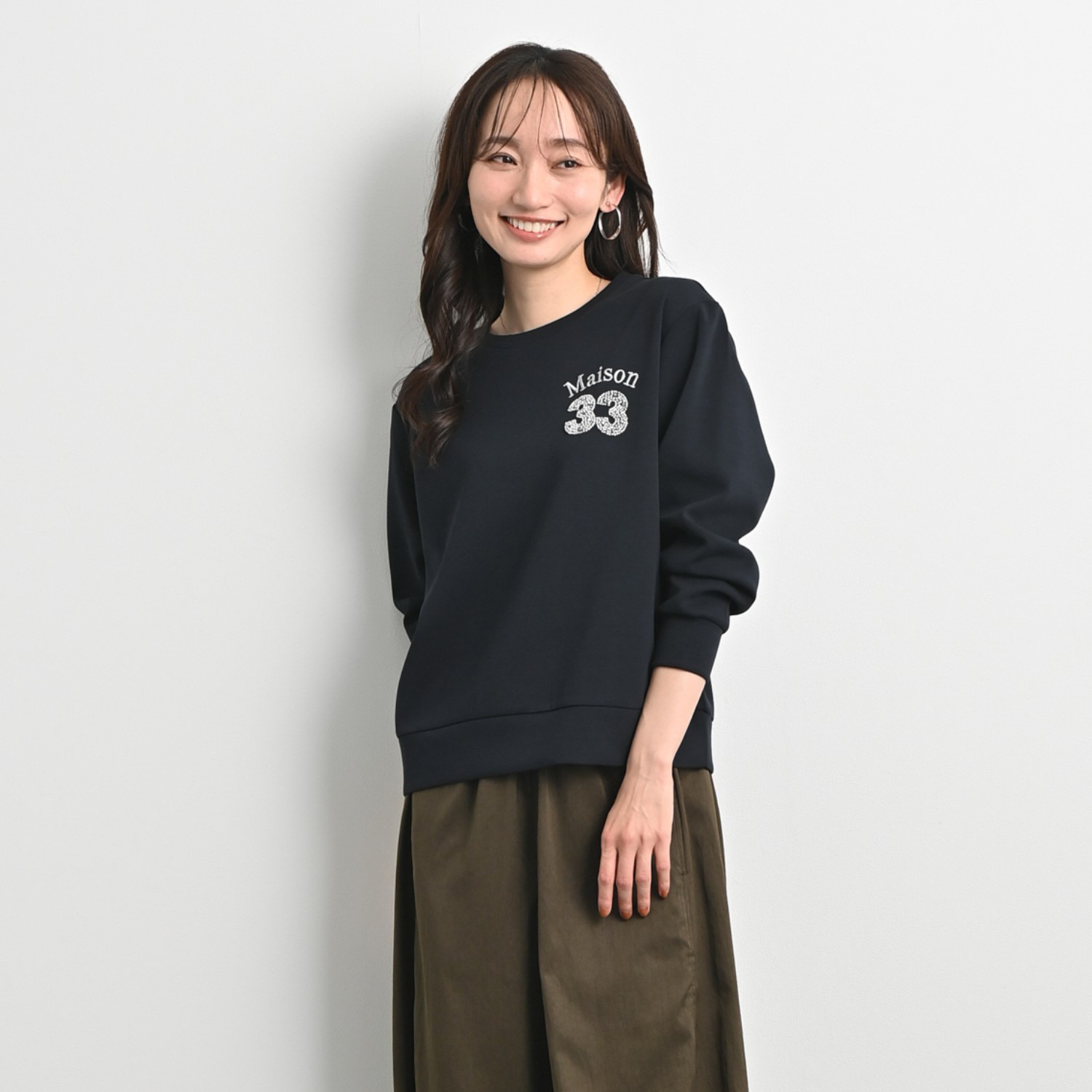 ゼラールスポーツ きらきら刺繍アクセント コットン混 きれいめジャージー 長袖プルオーバー