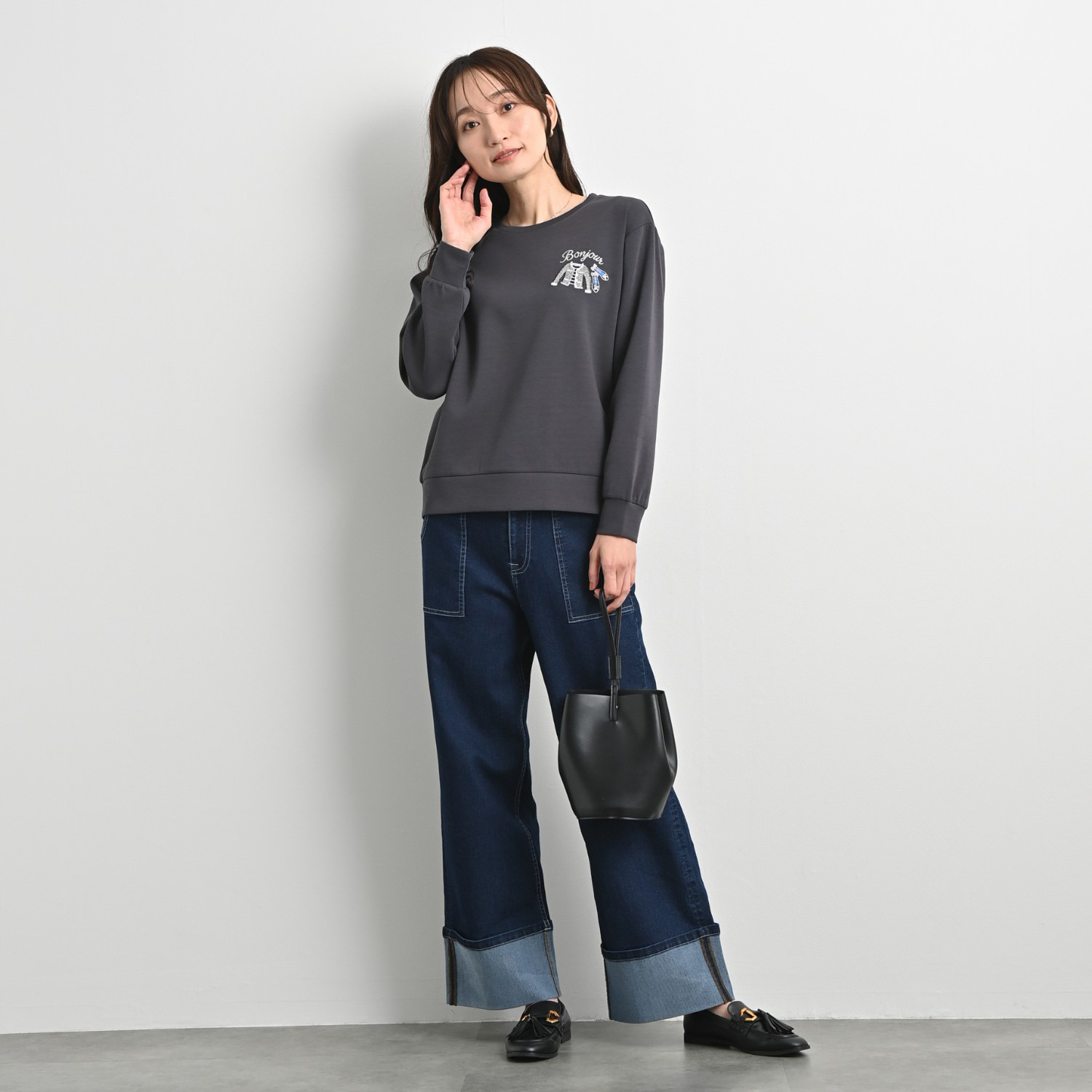 ゼラールスポーツ きらきら刺繍アクセント コットン混 きれいめジャージー 長袖プルオーバー