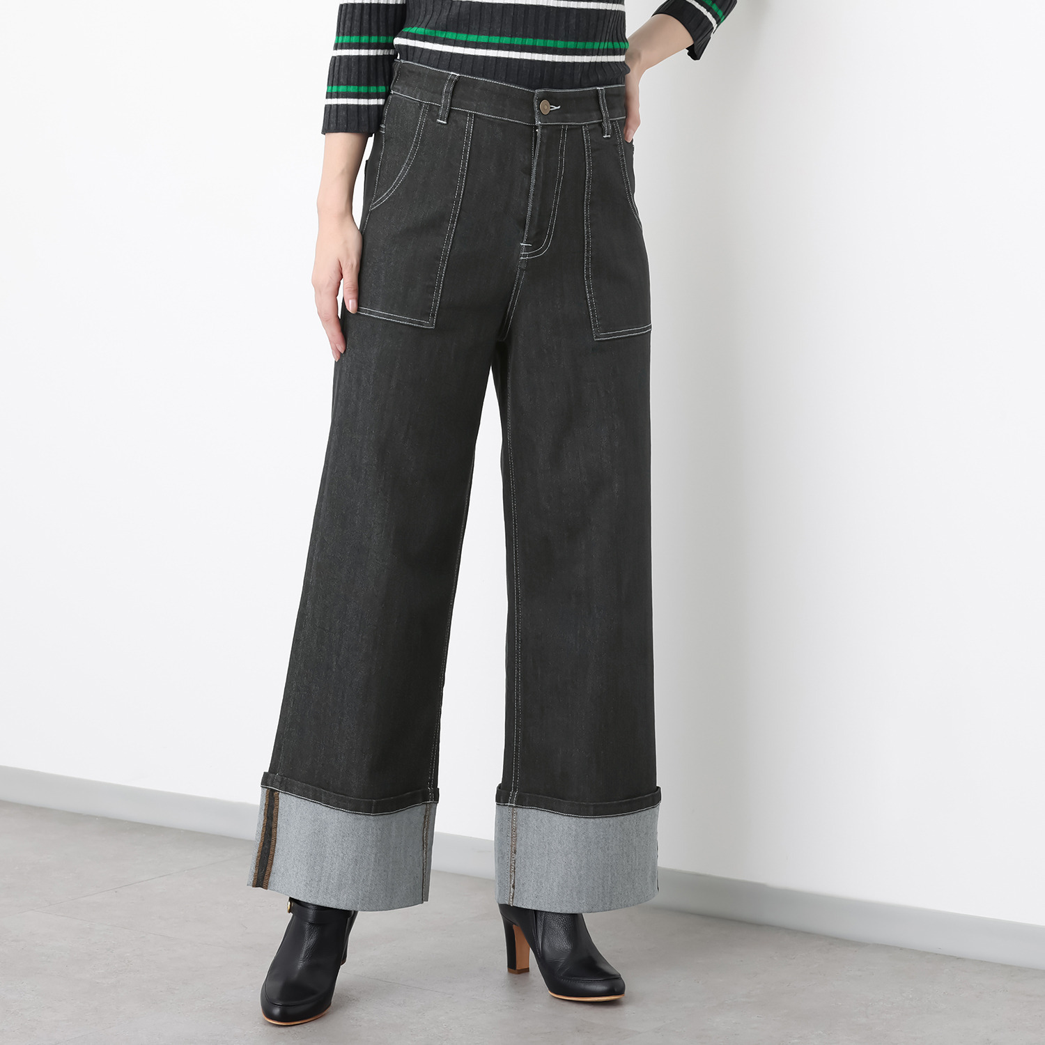 ゼラールスポーツ のびのびデニム ロールアップデザイン ストレートパンツ
