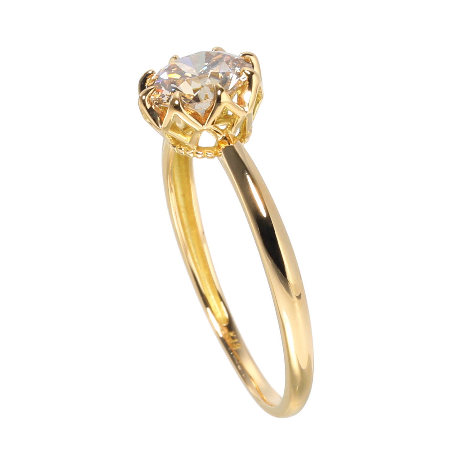 レステクール １８Ｋ １カラットＵＰ シャンパンカラー ダイヤモンド リング ＜鑑別書付＞