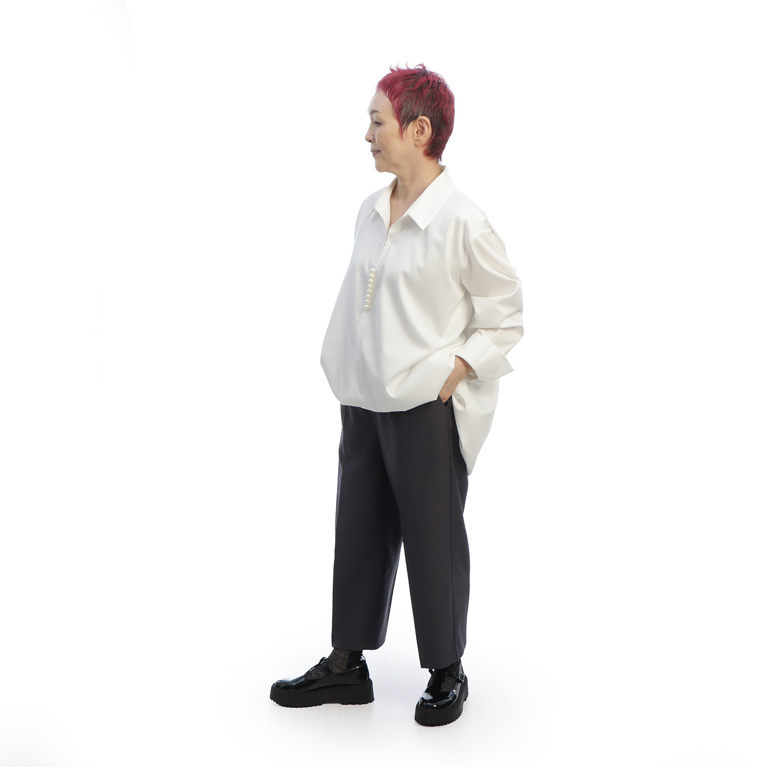 コモエリークローゼット ギャザーヘム シャツプルオーバー