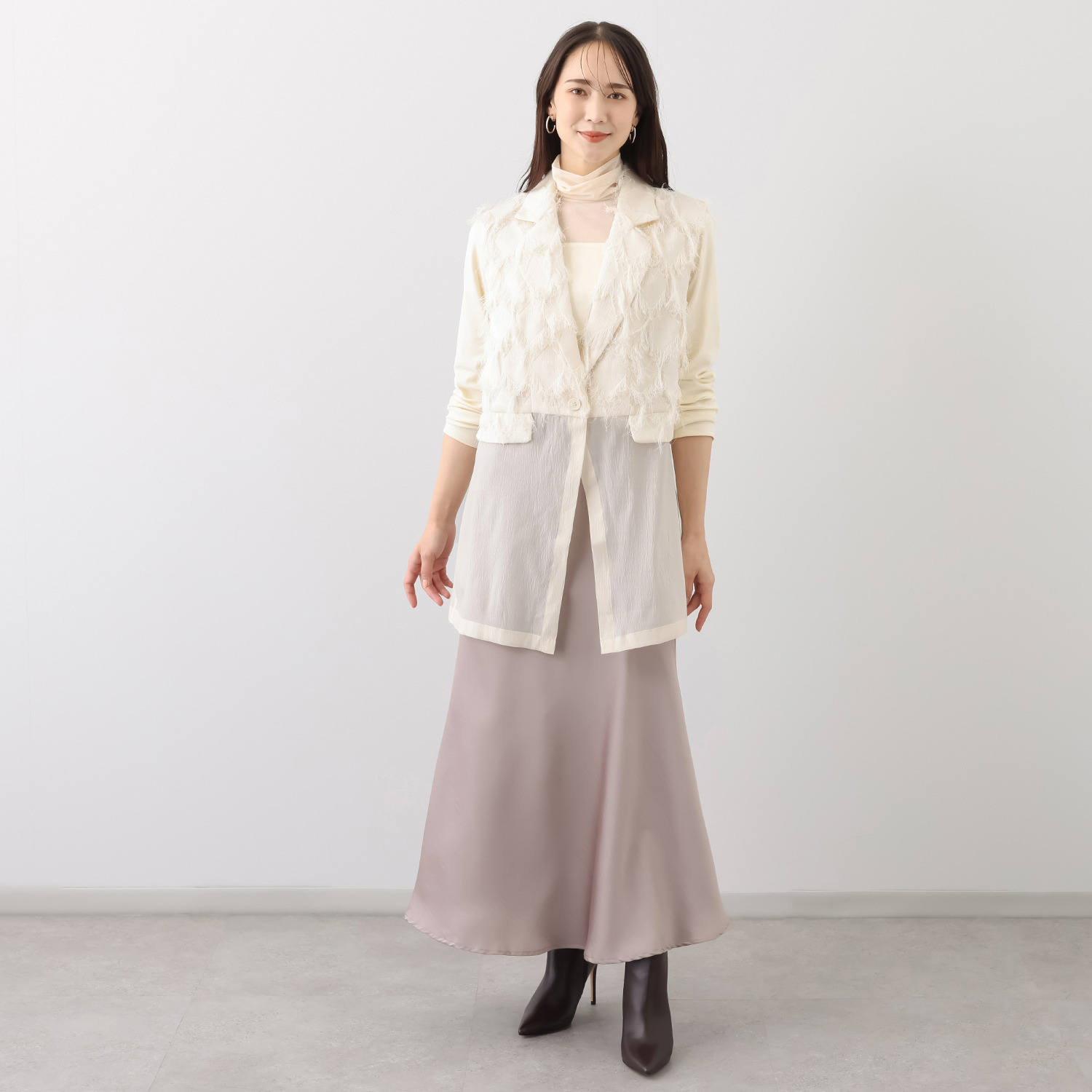 ボンボン・エ・ショコラ フリンジジャガード シアーコンビネーション ベスト