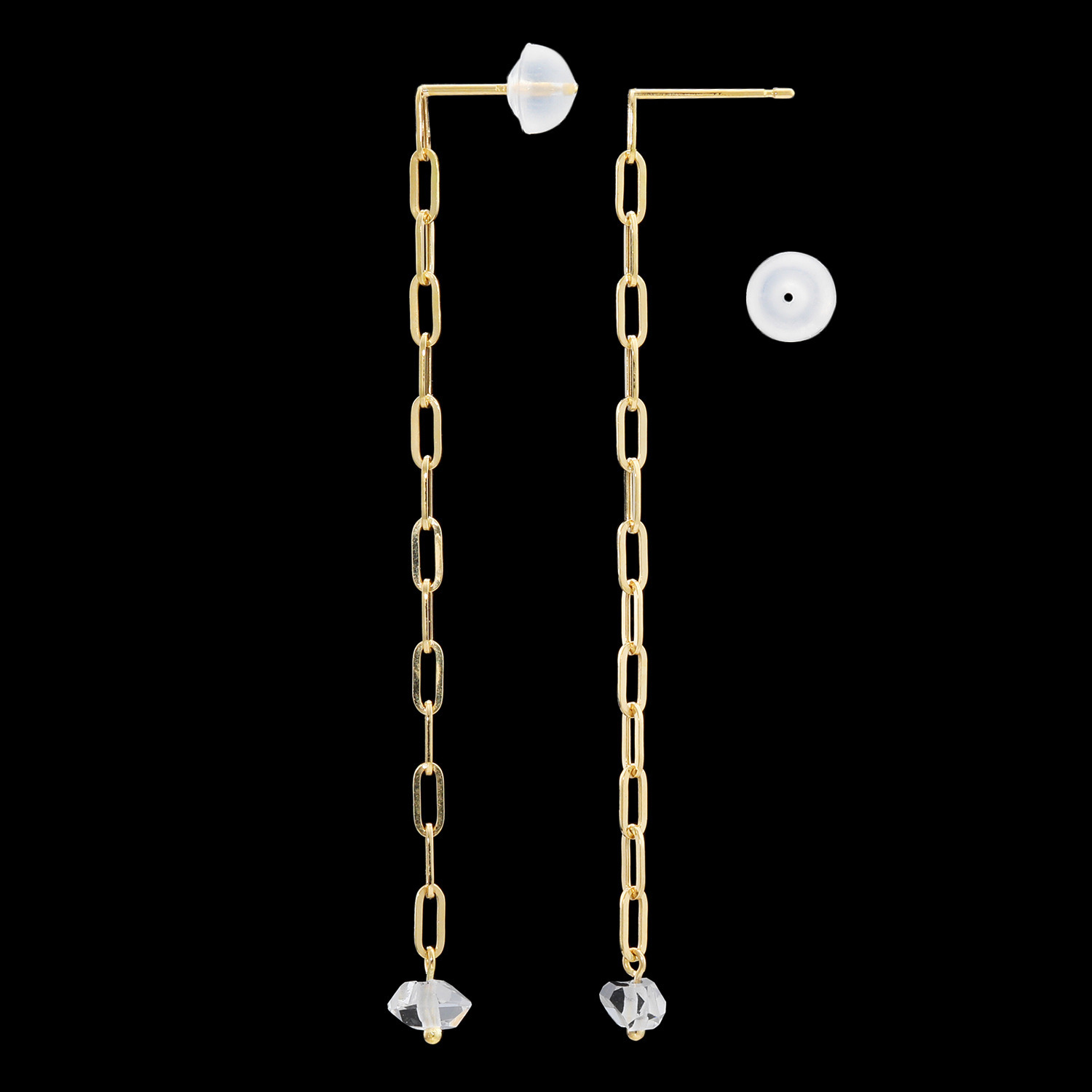 オーサムジェムズ １８Ｋ ハーキマーダイヤモンド ロッククリスタルクォーツ ロングピアス