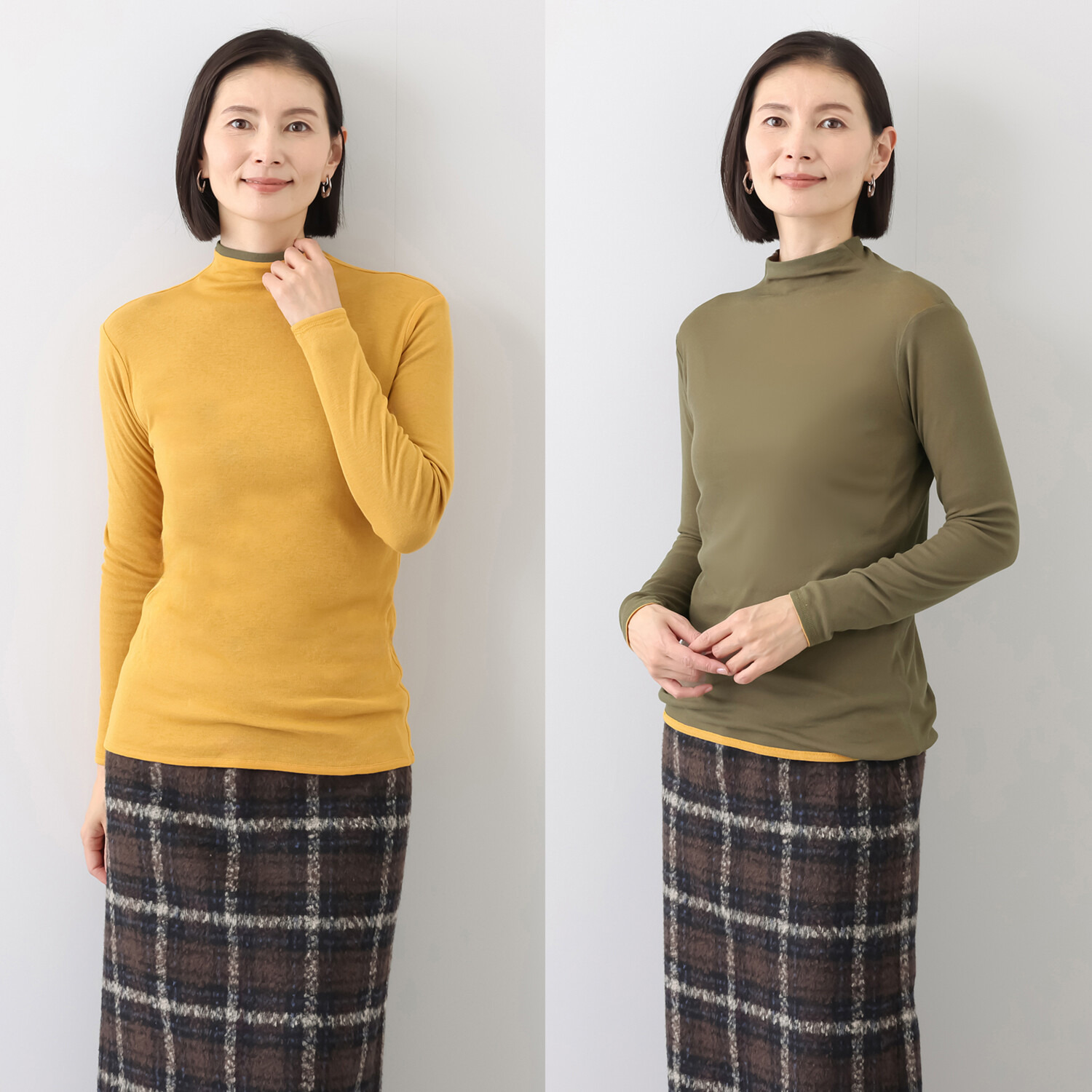 天使の綿シフォン モックネックリバーシブル 二重長袖プルオーバー