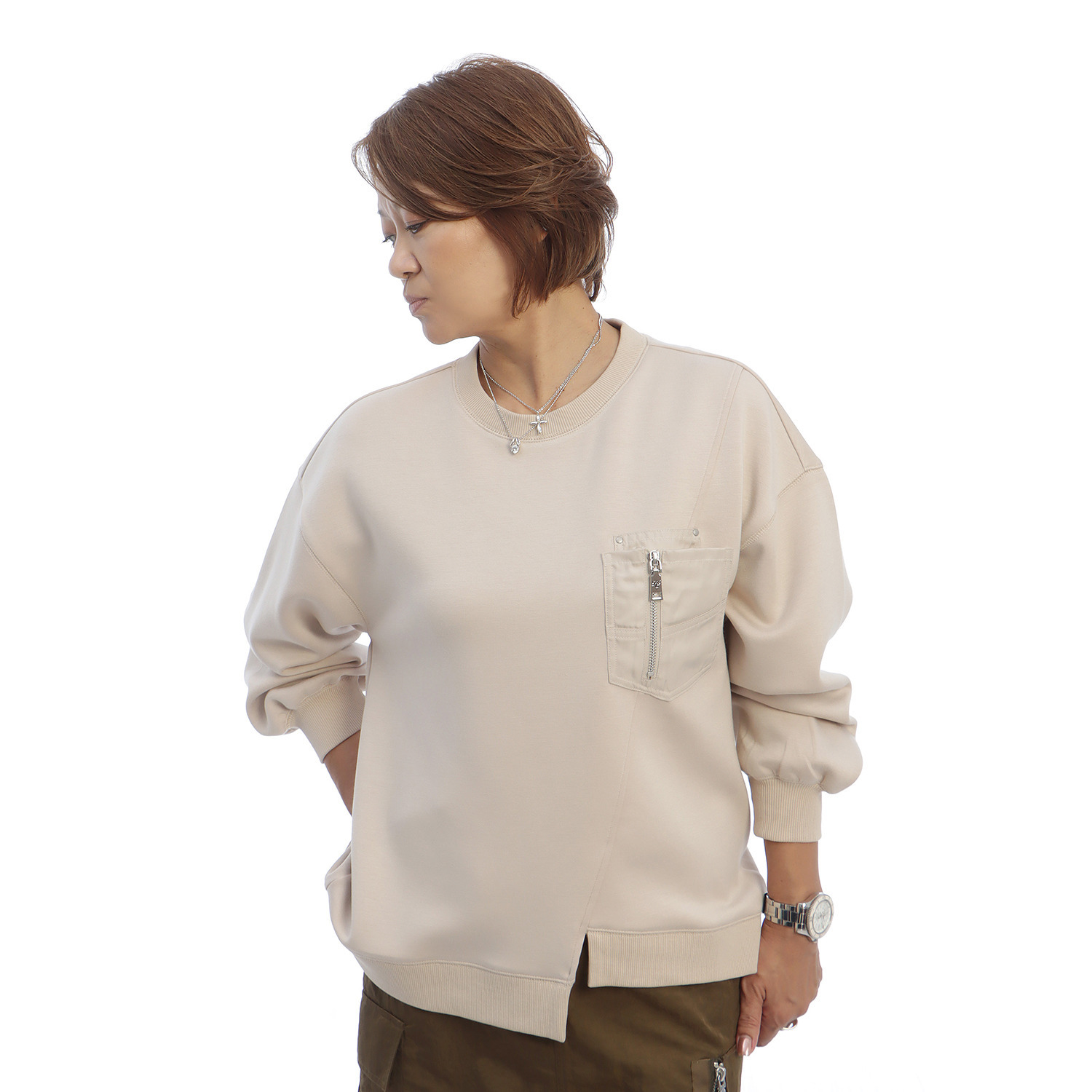 ヘブンアンドアース ダイアゴナルアシメ ポケットプルオーバー