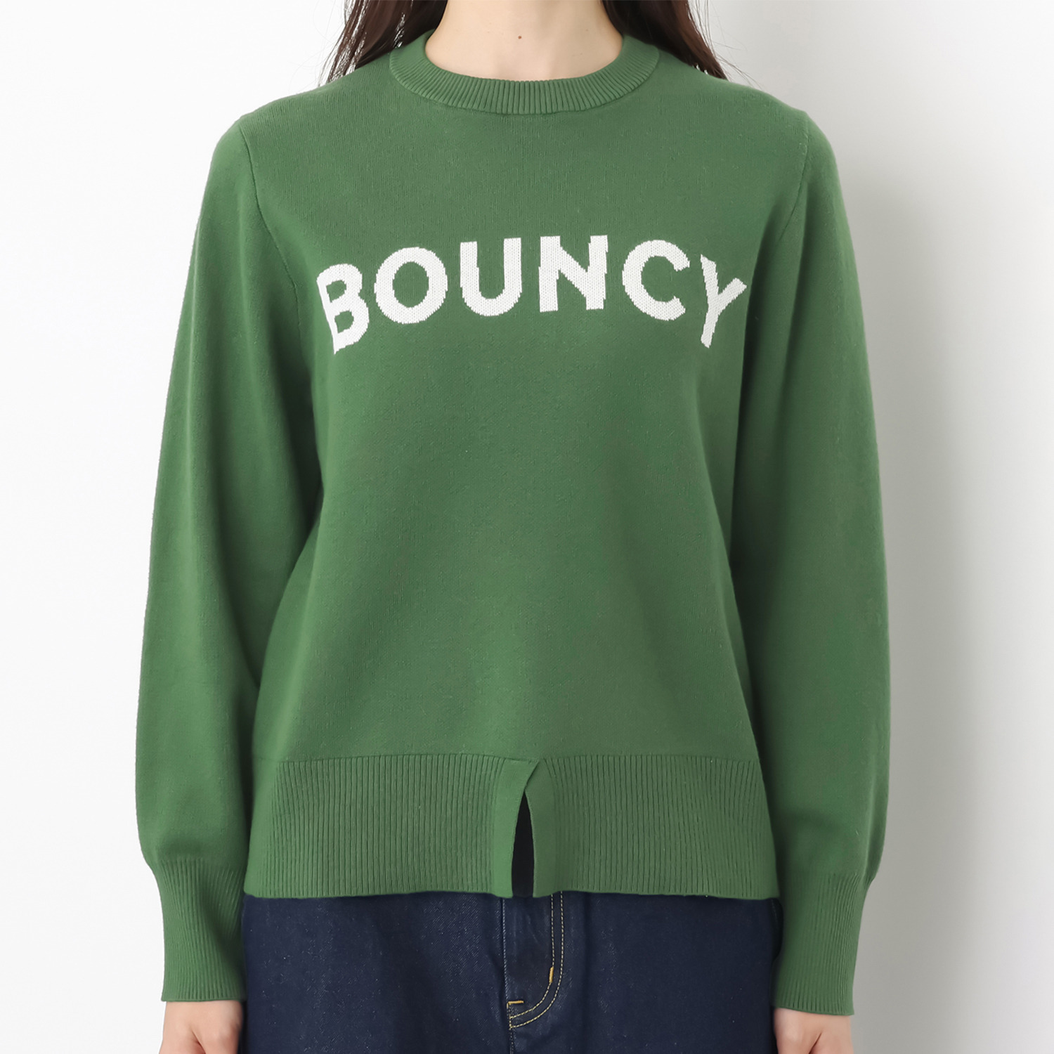 ＢＯＵＮＣＹ　ＢＯＮＤ ふんわりコットン混 ジャガードロゴ ニットプルオーバー