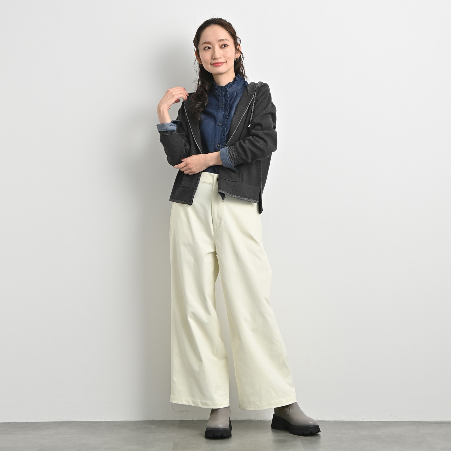 元町ゼラール なめらか＆きれいめ ストレッチツイル ストレートパンツ