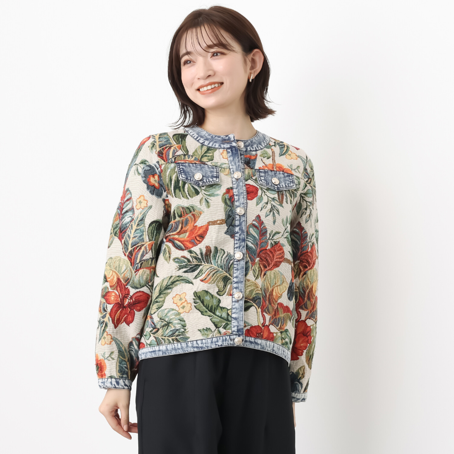 コイビトミサキ ゴブラン調 デニムアクセント ジャケット