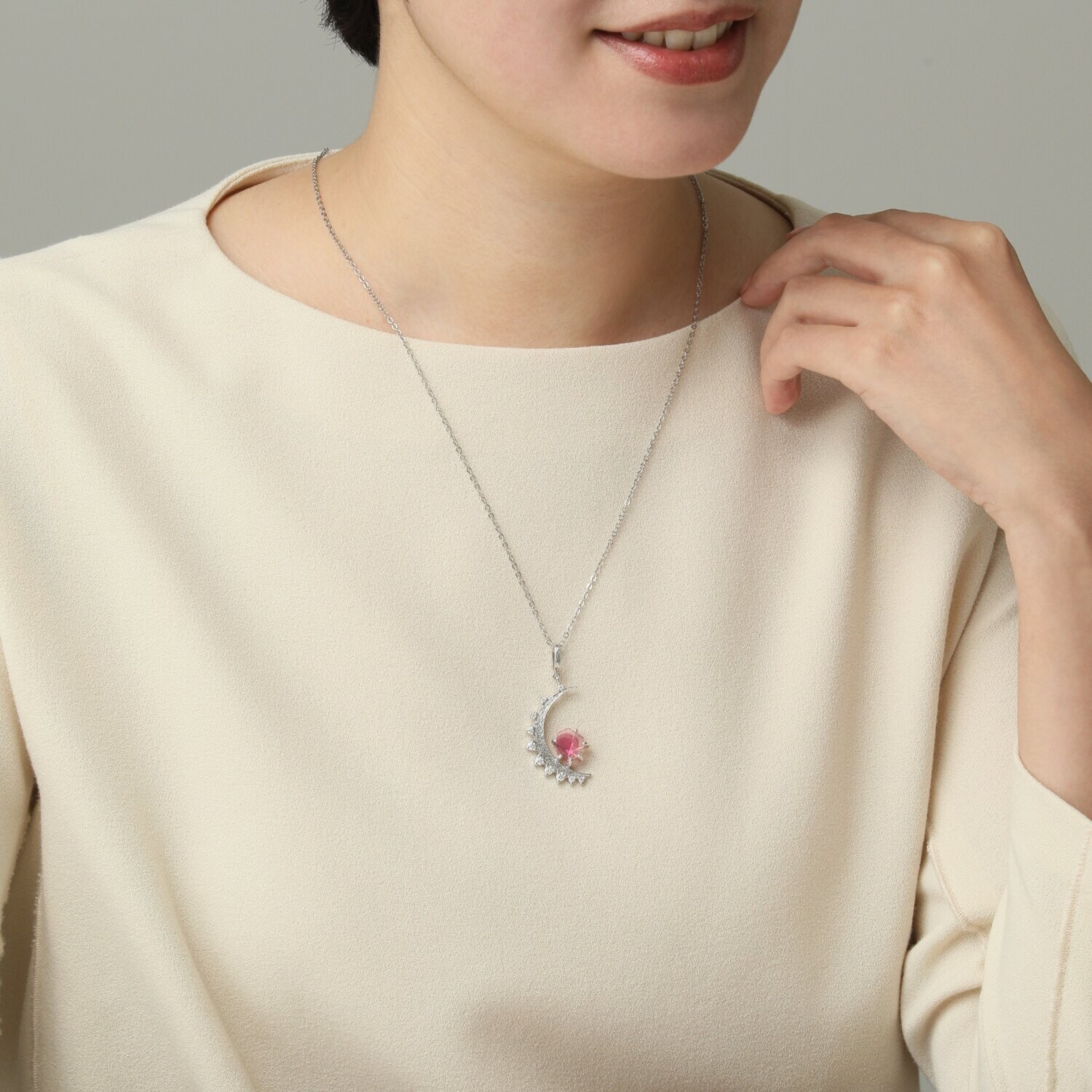 アントレゾ シルバー バイカラートルマリン＆ モアサナイト ペンダントトップ “トウザムーン”