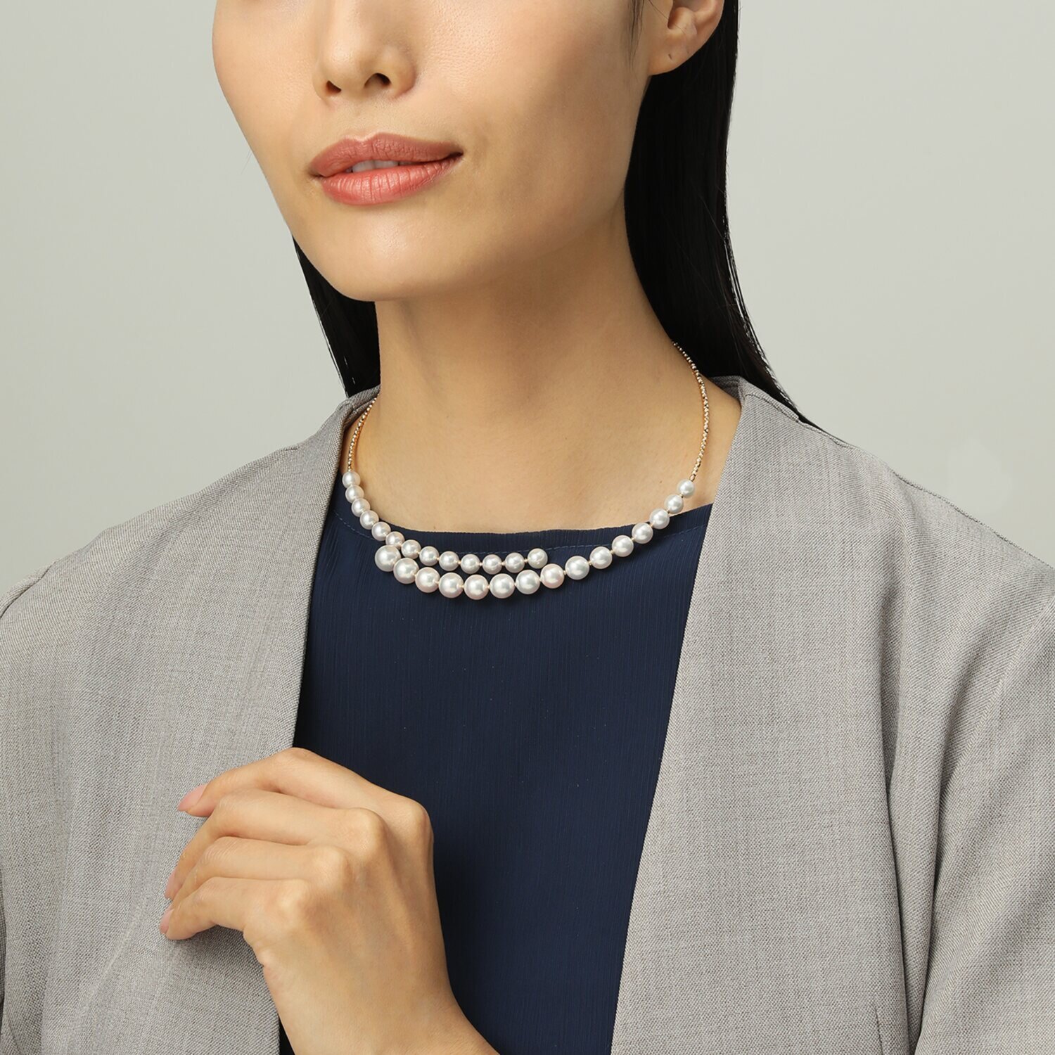 ジュペレ リュクスコレクション １８Ｋ 国産アコヤパール ダブルライン スパークルネックレス