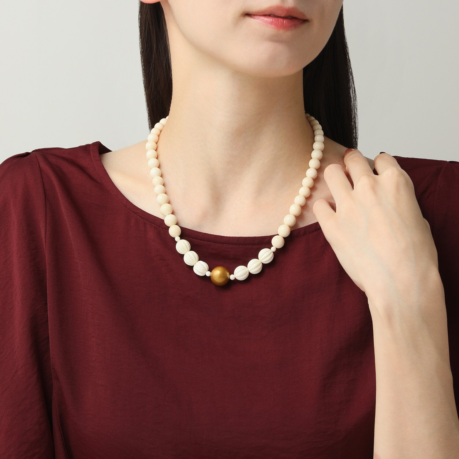 上方象牙 シルバー 象牙 ２４Ｋ金粉蒔絵 ネックレス