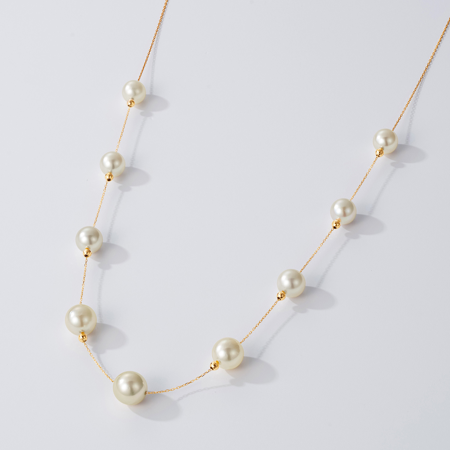 宇和海パール １８Ｋ 宇和海産無調色 ナチュラルゴールドカラー アコヤパール グラデーションネックレス