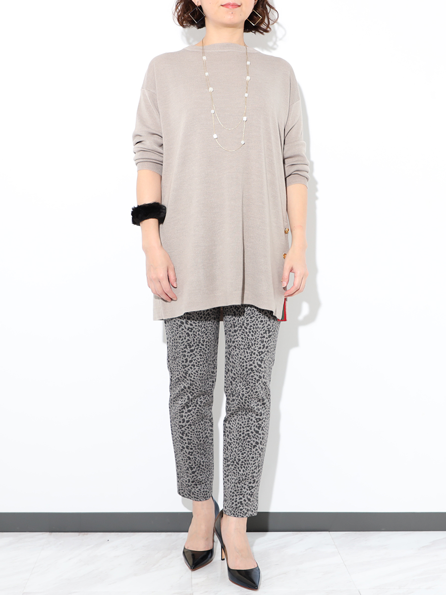 ピーツー アニマル柄 ニットジャガード 暖かスリムパンツ