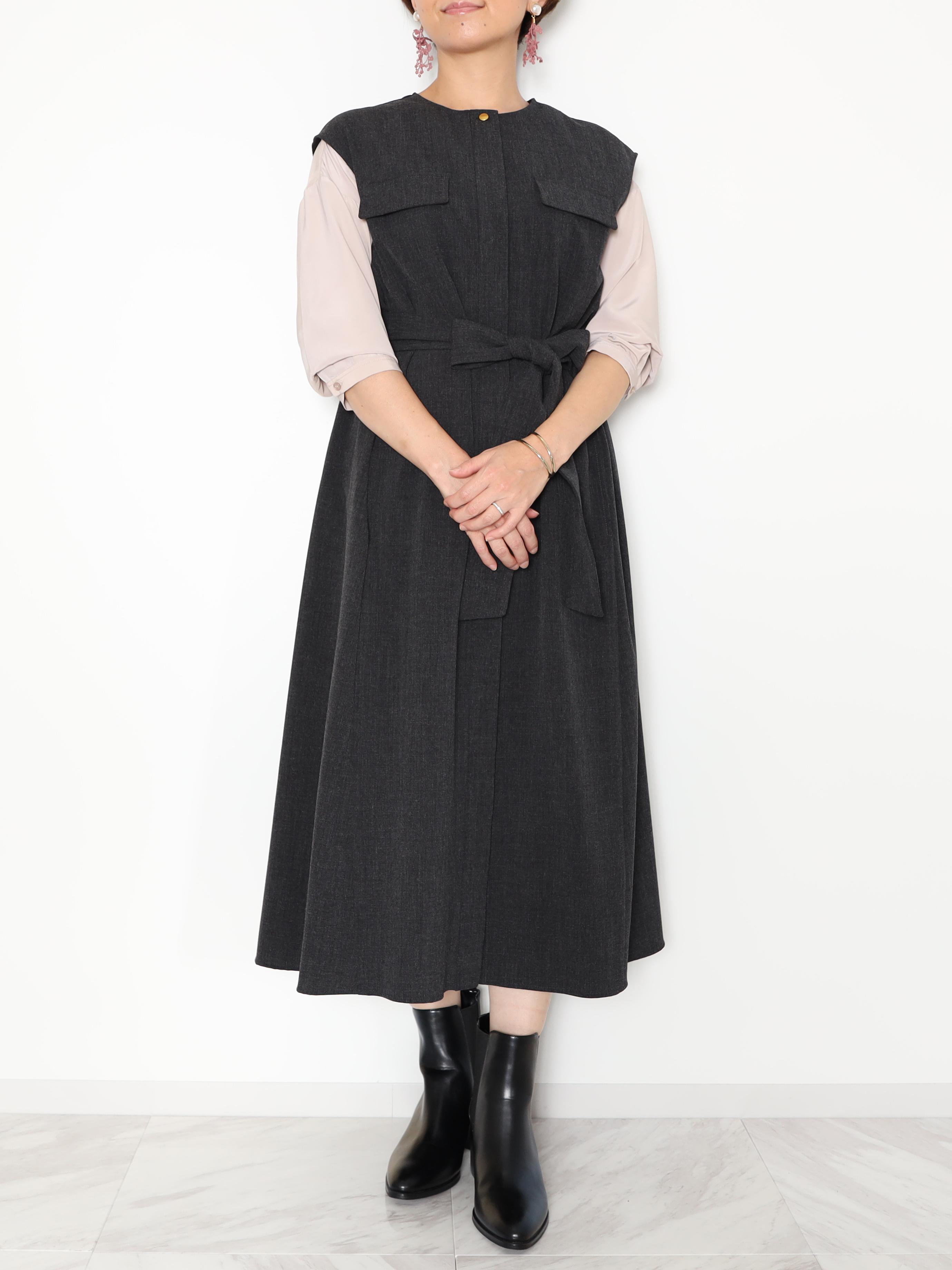 ブラーミン 共布ベルト付 ジレワンピース ショップチャンネル