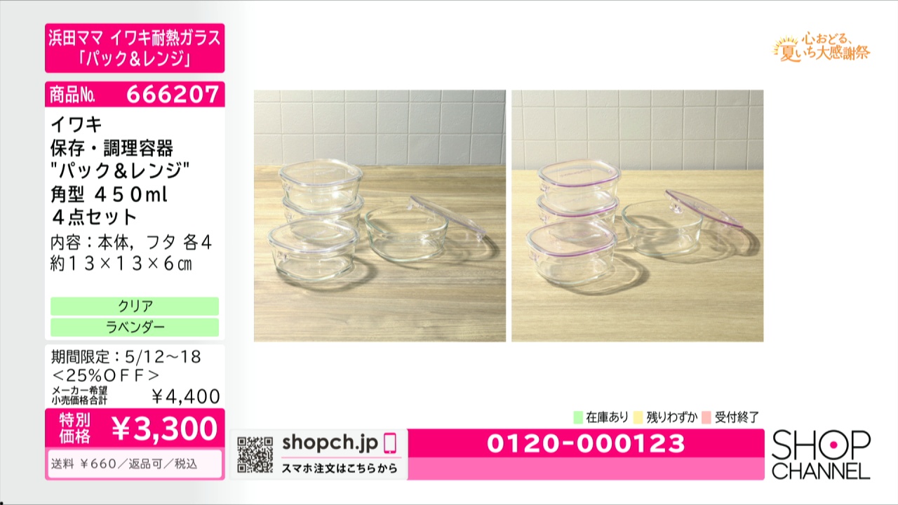 クリアカラー イワキ 保存 調理容器 パック レンジ 角型 ４５０ｍｌ ４点セット ショップチャンネル