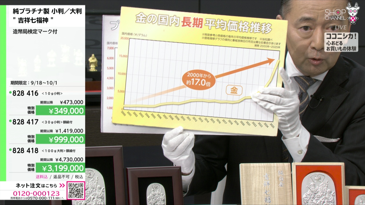 光則 純プラチナ製 大判 “吉祥七福神” ＜100g＞- ショップチャンネル