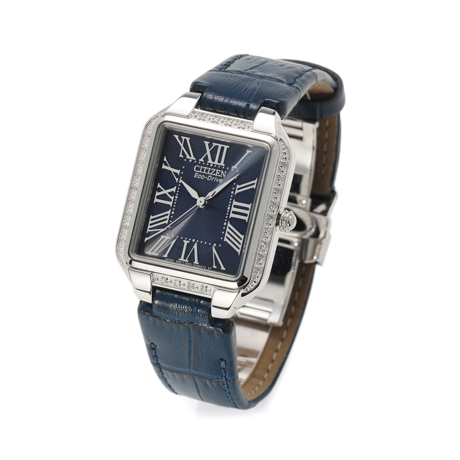 シチズン ダイヤモンド スクエアフェイス ミッドナイトブルー レザーベルト ソーラーウォッチ ショップチャンネル