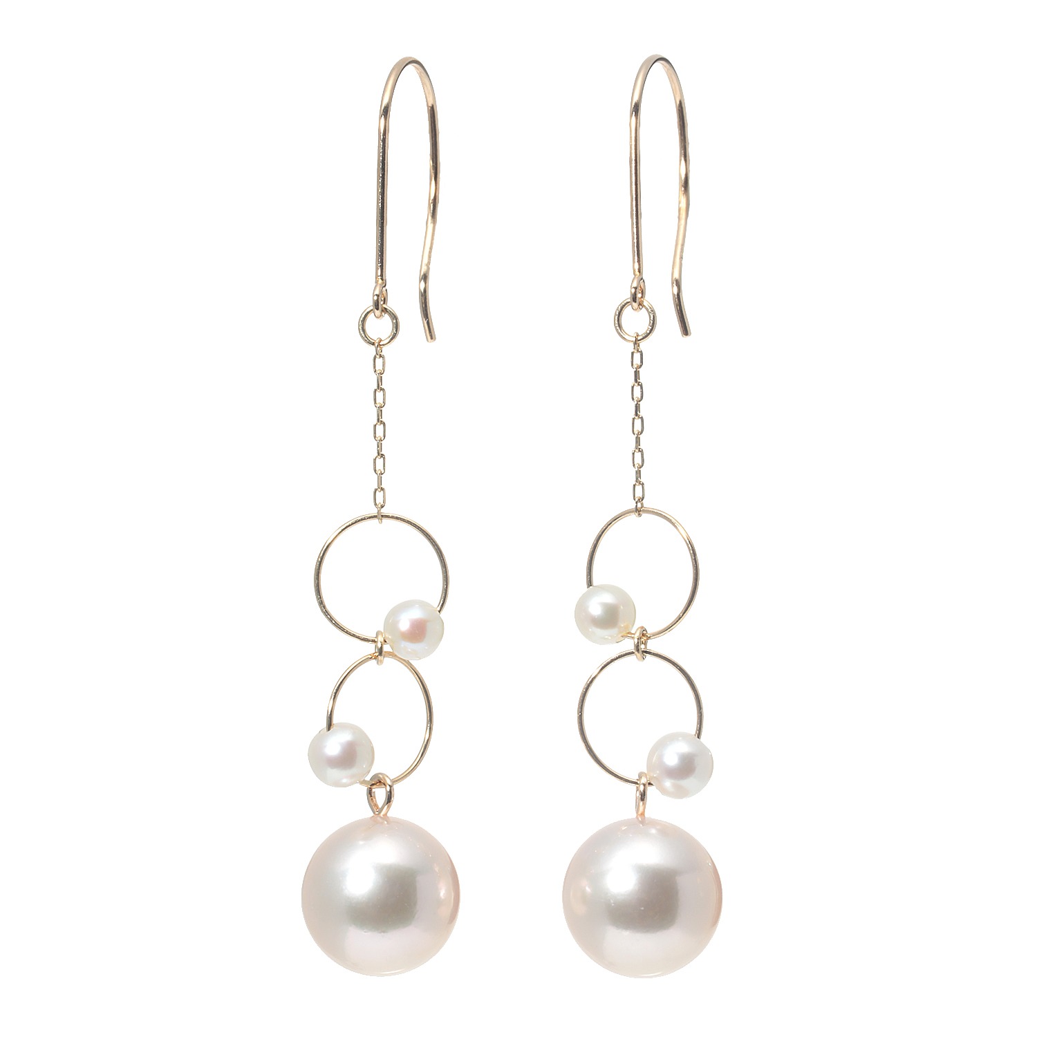 １４Ｋ
シャンパンカラー　アコヤパール＆無調色ベビーアコヤパール
バブルデザイン
スウィングピアス