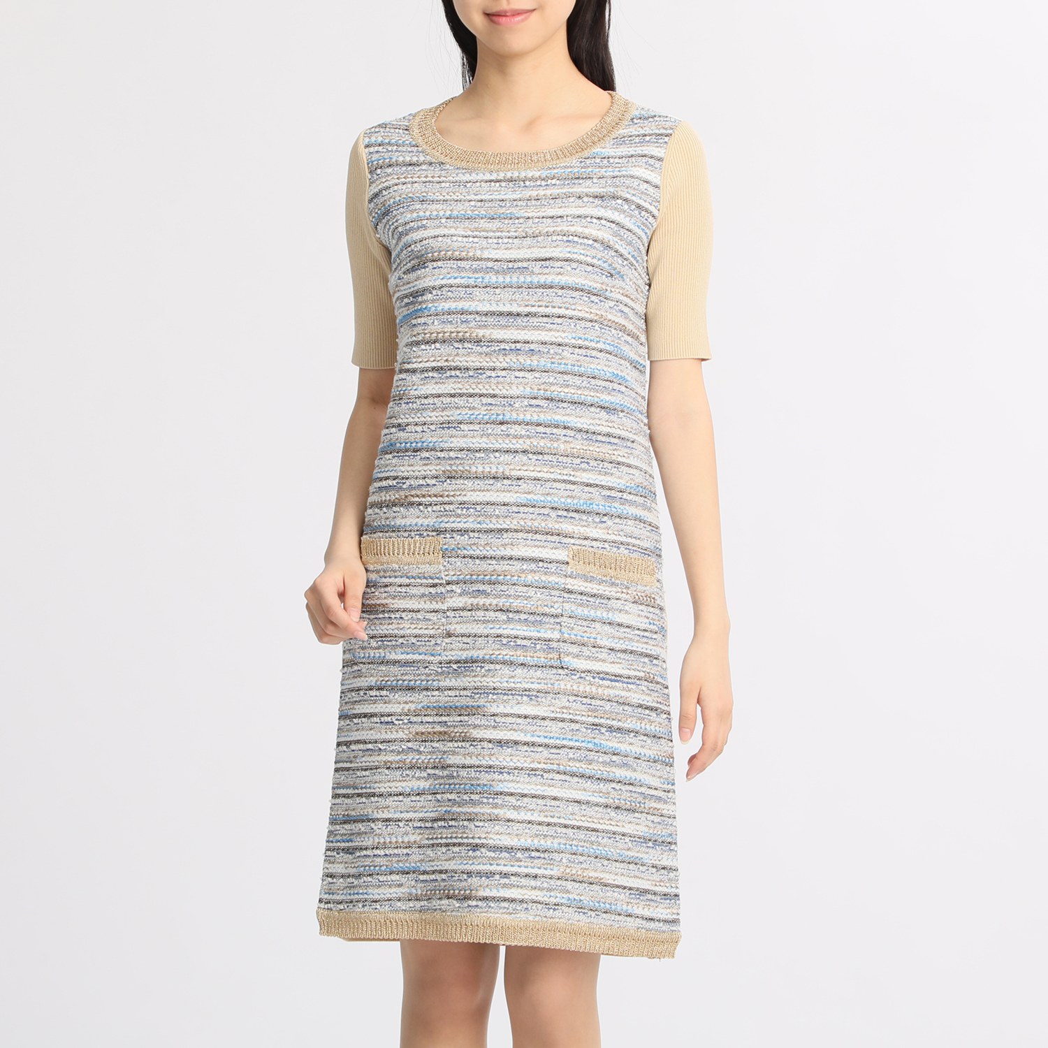 ブルー 49av ジュンコシマダ ボーダー柄ツイード切替 ワンピース ショップチャンネル ブルー 49av ジュンコシマダ ボーダー柄ツイード切替 ワンピース ショップチャンネル