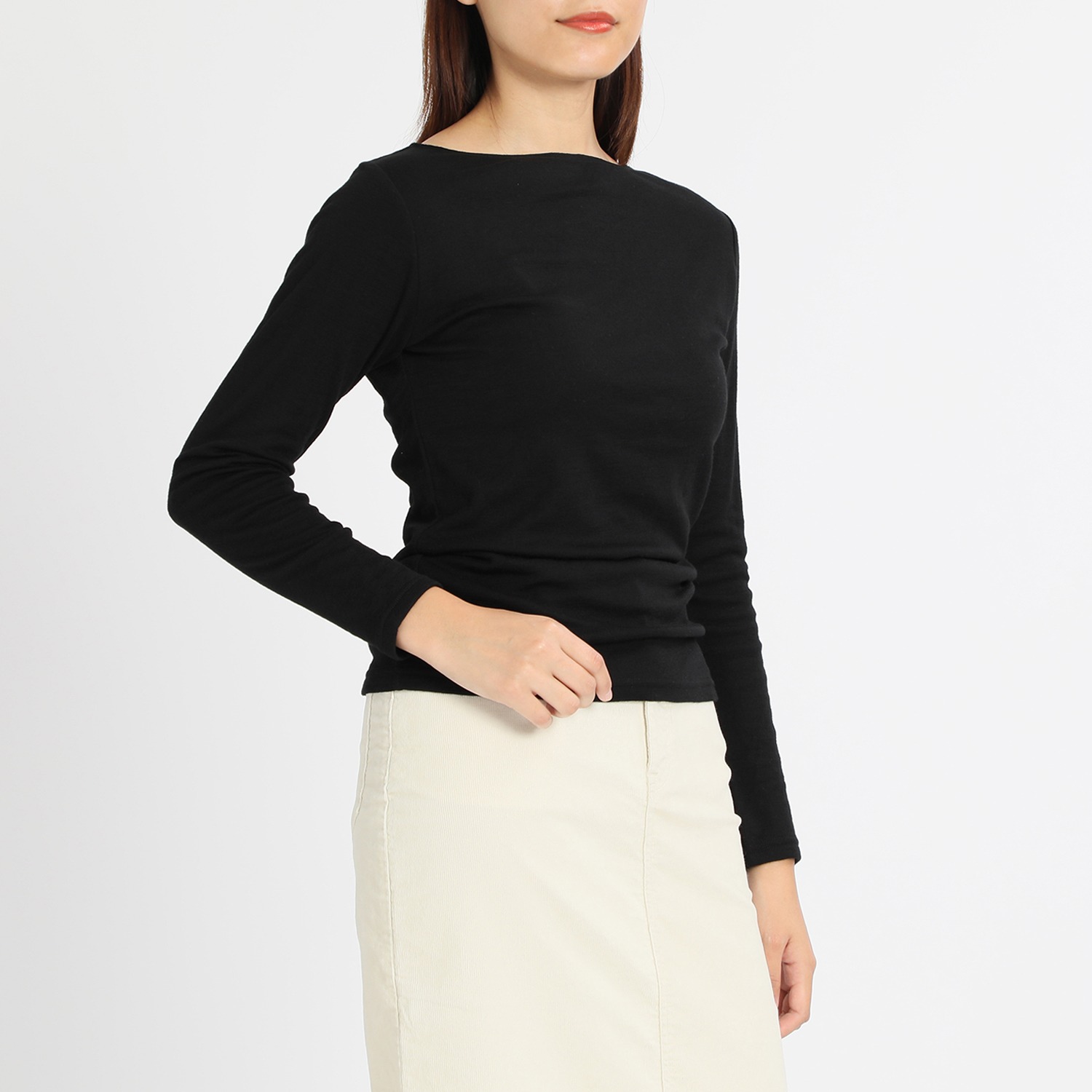 天使の綿シフォン コットン＆ウール ボートネック 長袖プルオーバー