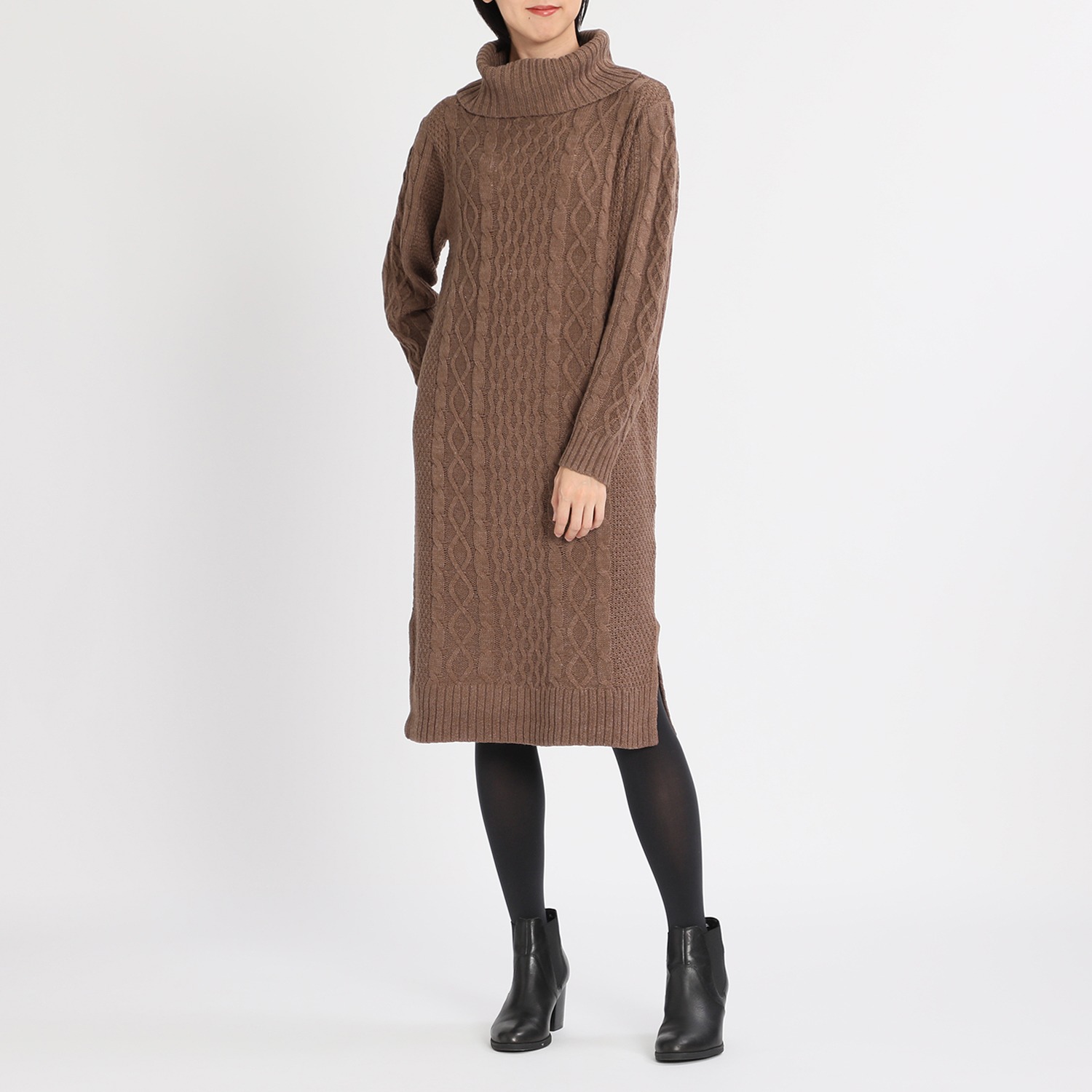 ボン サンス ケーブル柄 タートルネック ニットワンピース ショップチャンネル