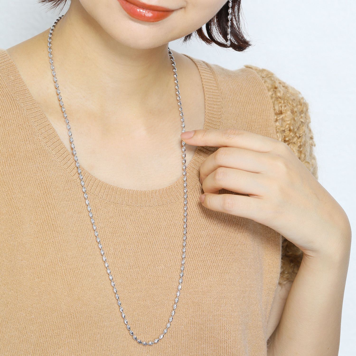 アンティエーレ イタリアンシルバー テクスチャー オーバルチェーン ロングネックレス ショップチャンネル