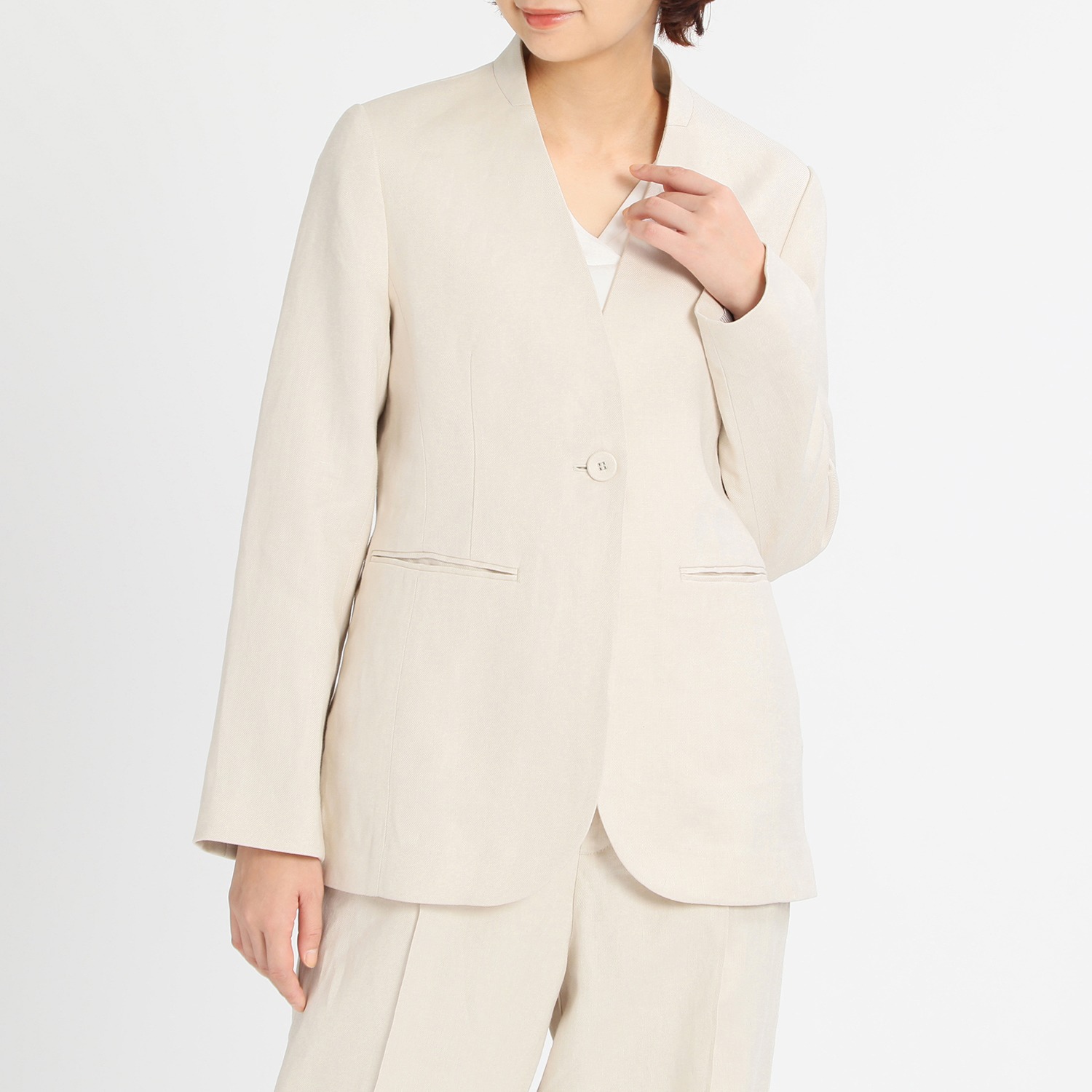 フレア ブラックレーベル サフィランリネン ノーカラージャケット