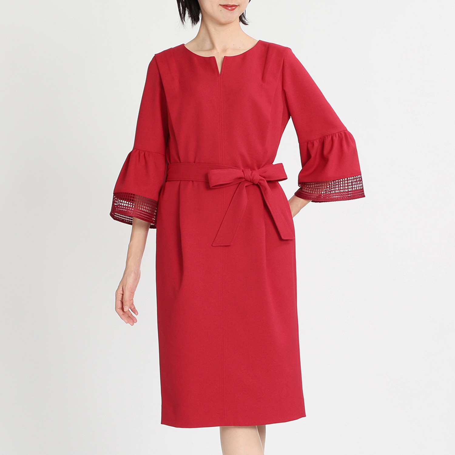 ラ ニ ン ベルスリーブで着映える 共布ベルト付 コクーンワンピース ショップチャンネル