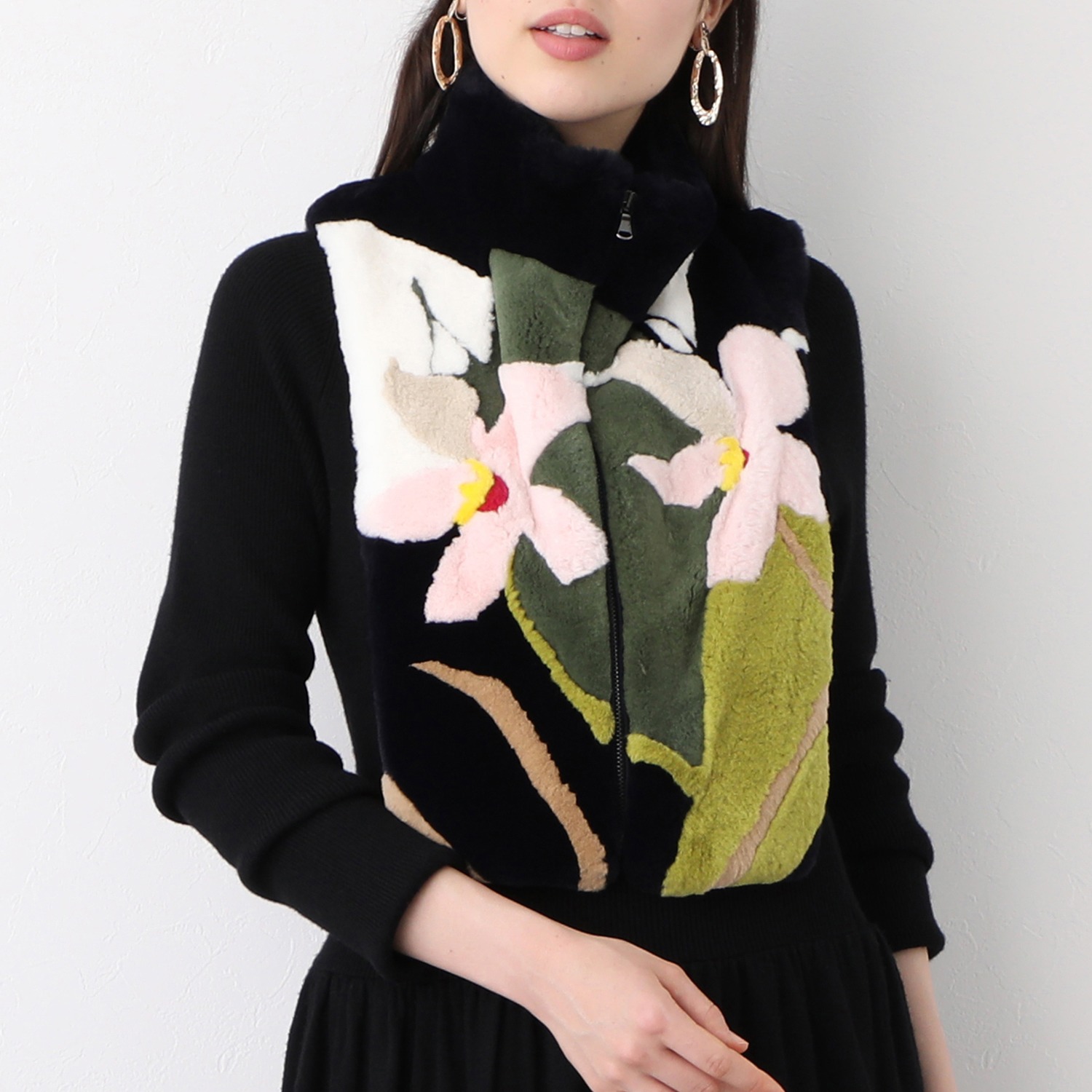 フローレンス インターナショナル インターシャ レッキスラビットファー ジップアップカラー ショップチャンネル